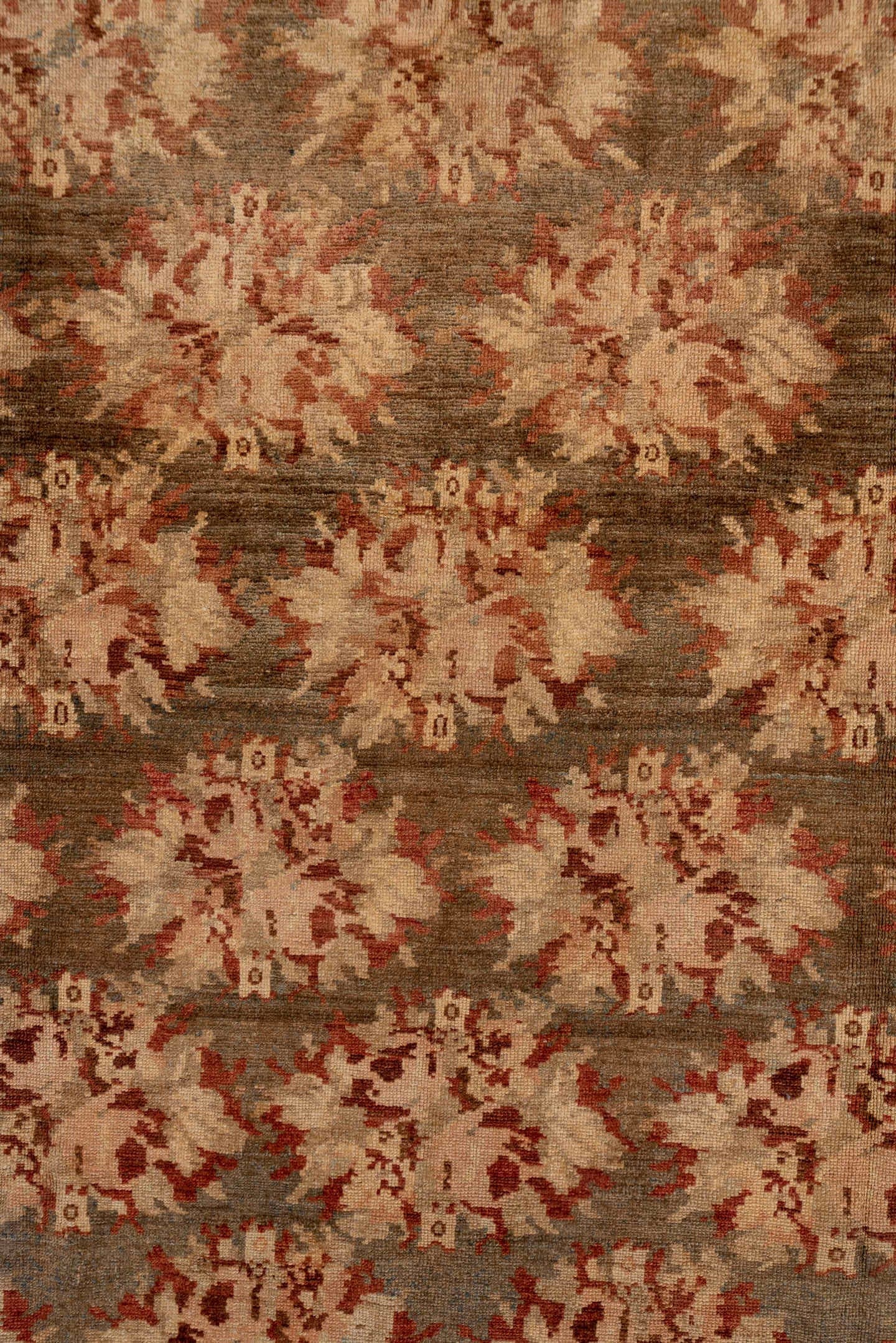 6' x 10' one-of-a-kind handmade antique Baktiary large size rug. Color palette: ivory, taupe, rust, blue_gray, rose, camel