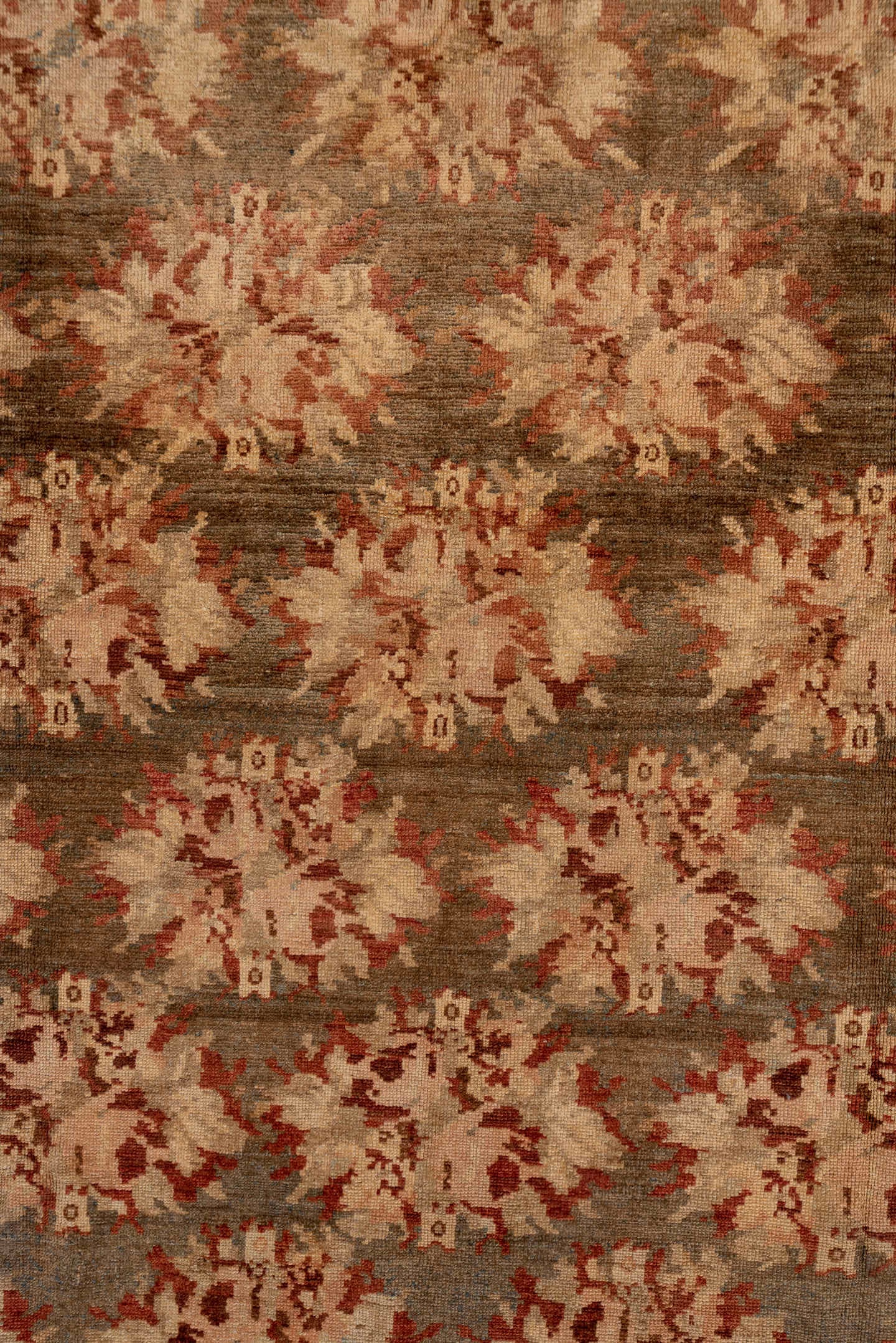 6' x 10' one-of-a-kind handmade antique Baktiary large size rug. Color palette: ivory, taupe, rust, blue_gray, rose, camel