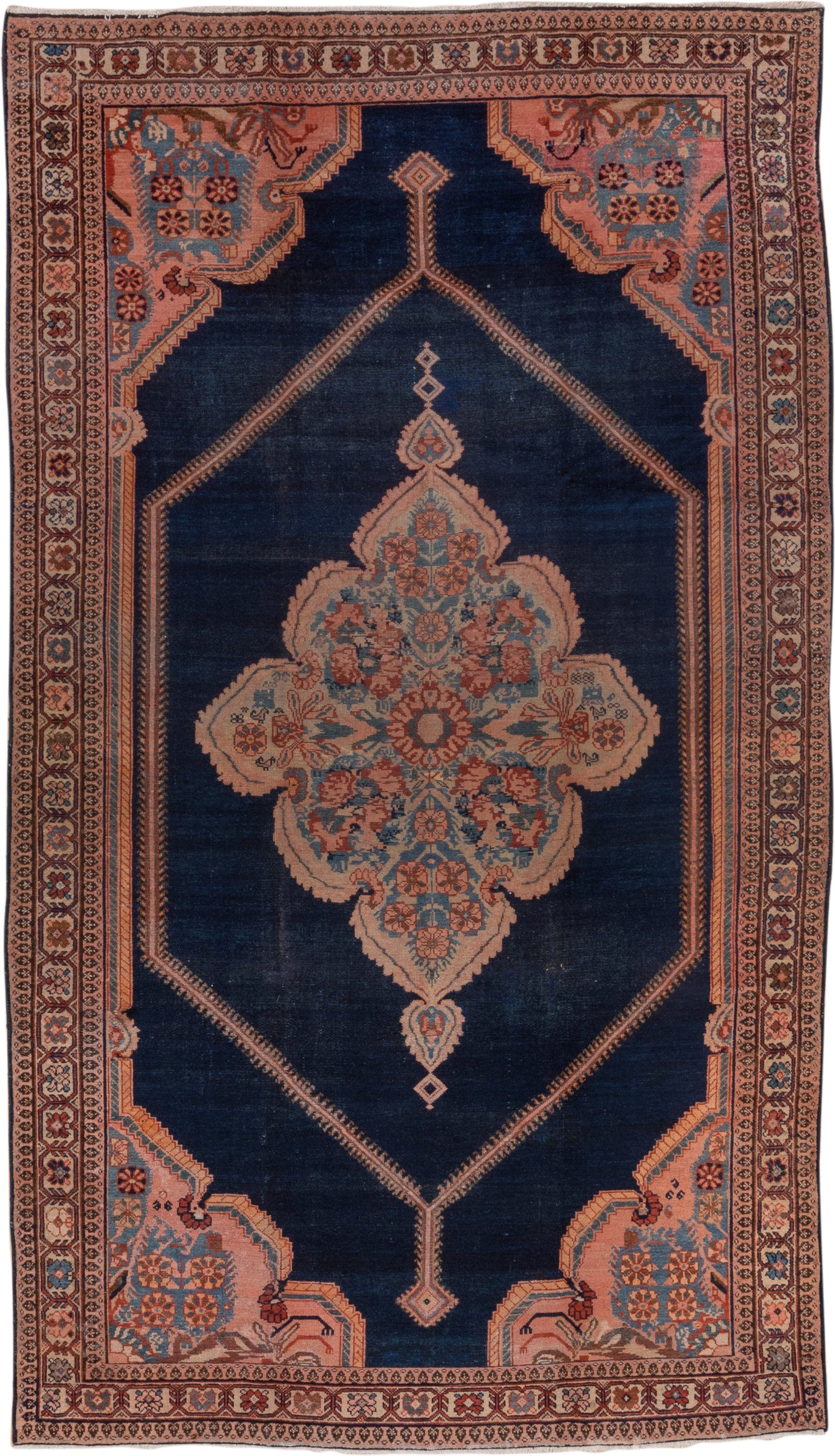6' x 11' one-of-a-kind handmade vintage Malayer large size rug. Color palette: navy, rose, ivory, light_blue, rust, taupe