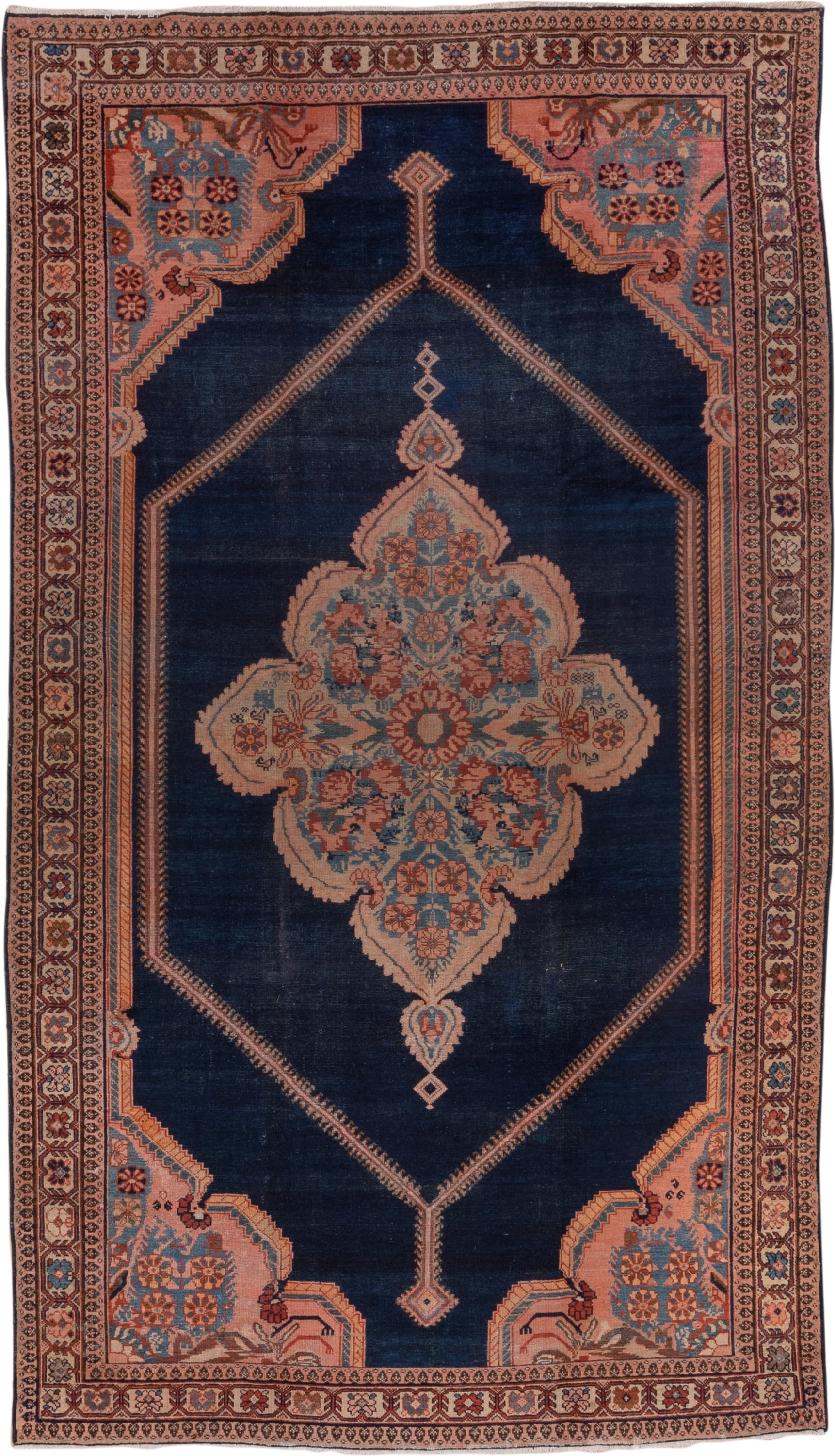 6' x 11' one-of-a-kind handmade vintage Malayer large size rug. Color palette: navy, rose, ivory, light_blue, rust, taupe