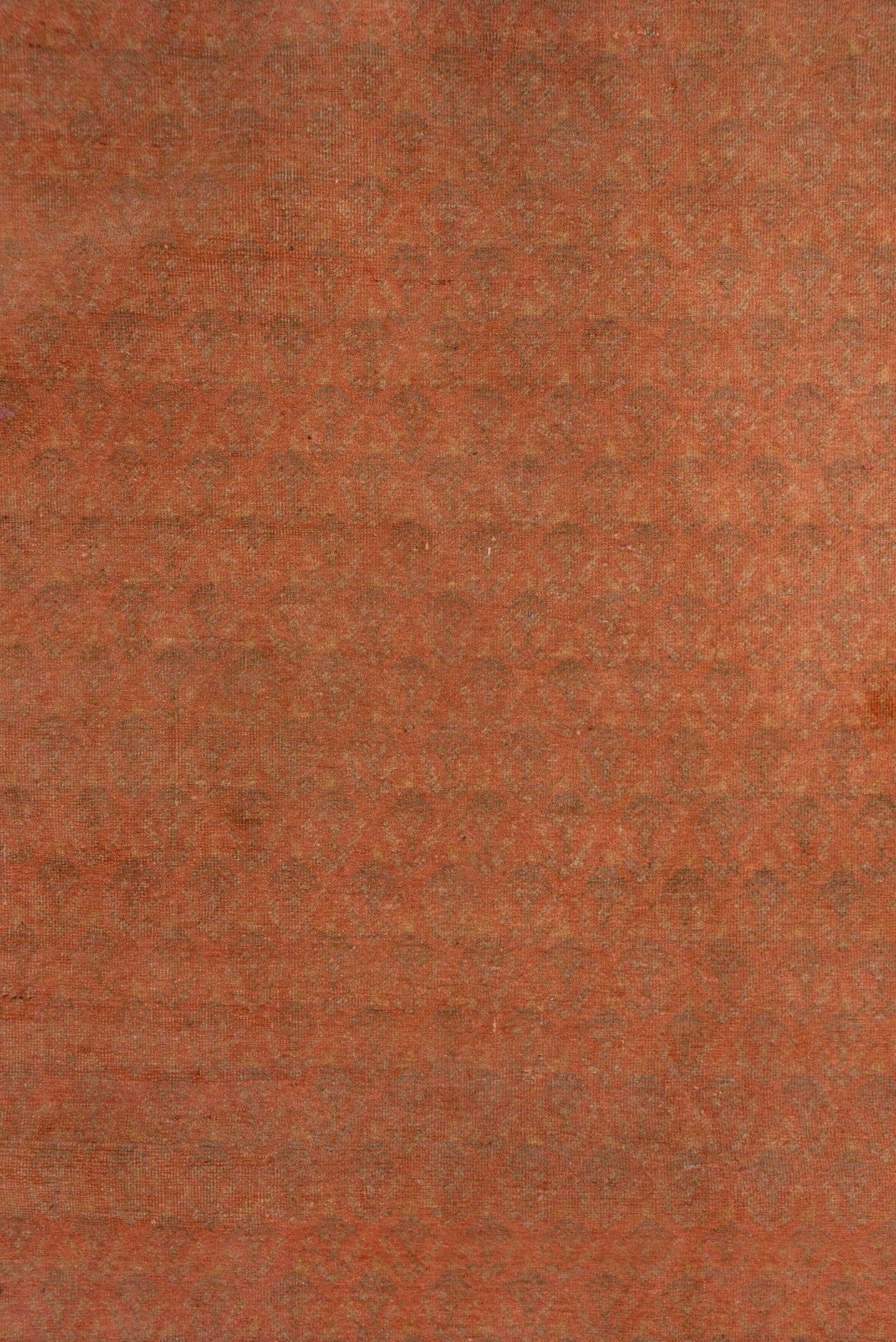 11' x 17' one-of-a-kind handmade vintage Saraband oversize rug. Color palette: terra cotta, salmon, rust, apricot, camel