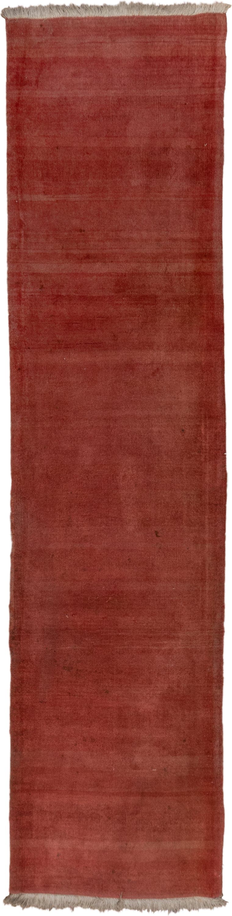 2' x 11' one-of-a-kind handmade vintage Chinese runner rug. Color palette: terra cotta, rust, sienna, rose, taupe