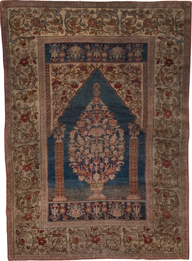 4' x 6' one-of-a-kind handmade vintage Kaisary small size rug. Color palette: gray, blue, brown, red, black, charcoal