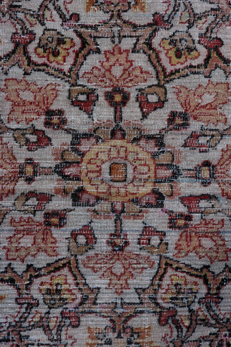 13' x 17' one-of-a-kind handmade antique Khorassan oversize rug. Color palette: red, navy, ivory, rose, slate, taupe, camel