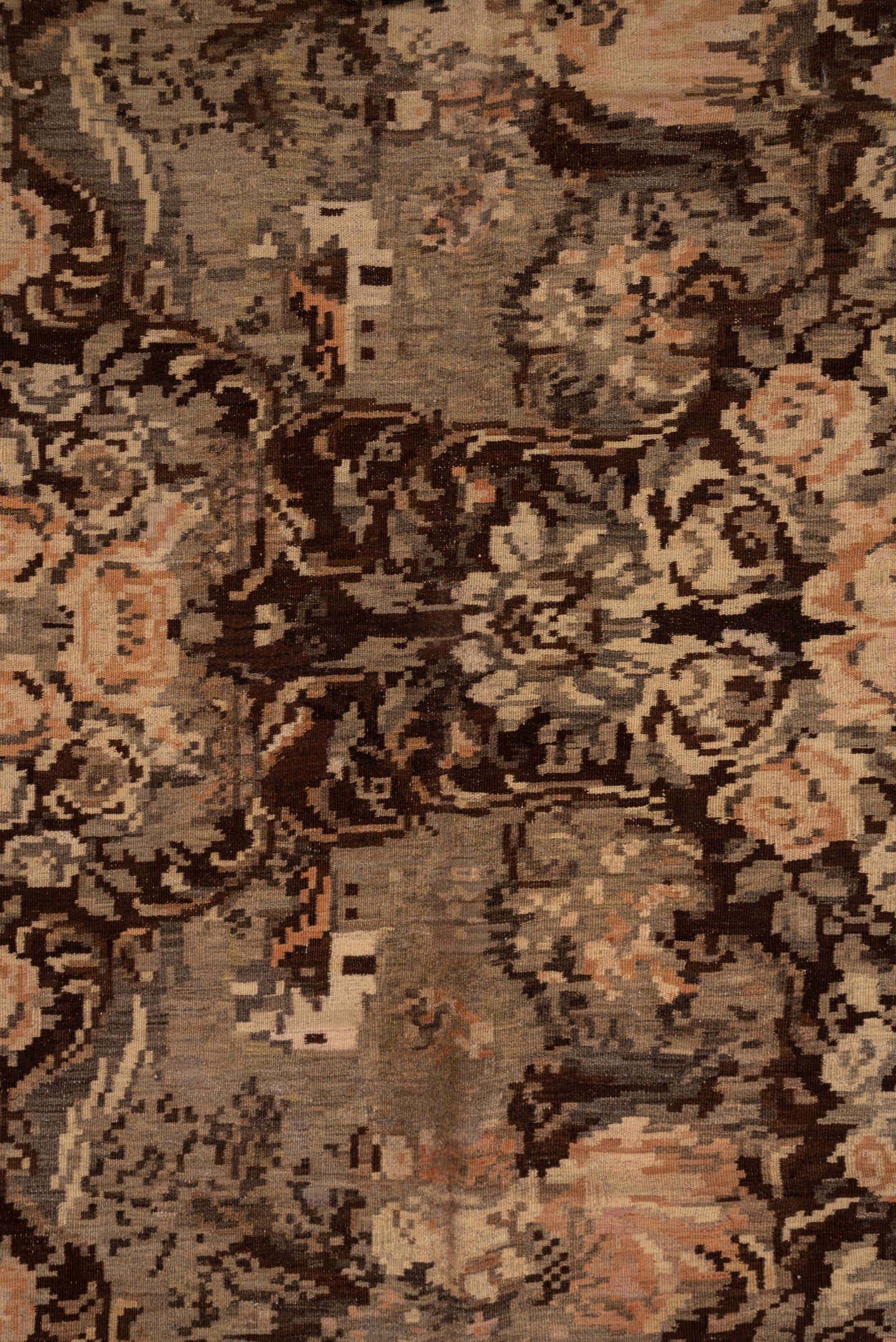 5' x 10' one-of-a-kind handmade antique Kilim medium size rug. Color palette: brown, taupe, ivory, blush, beige, charcoal