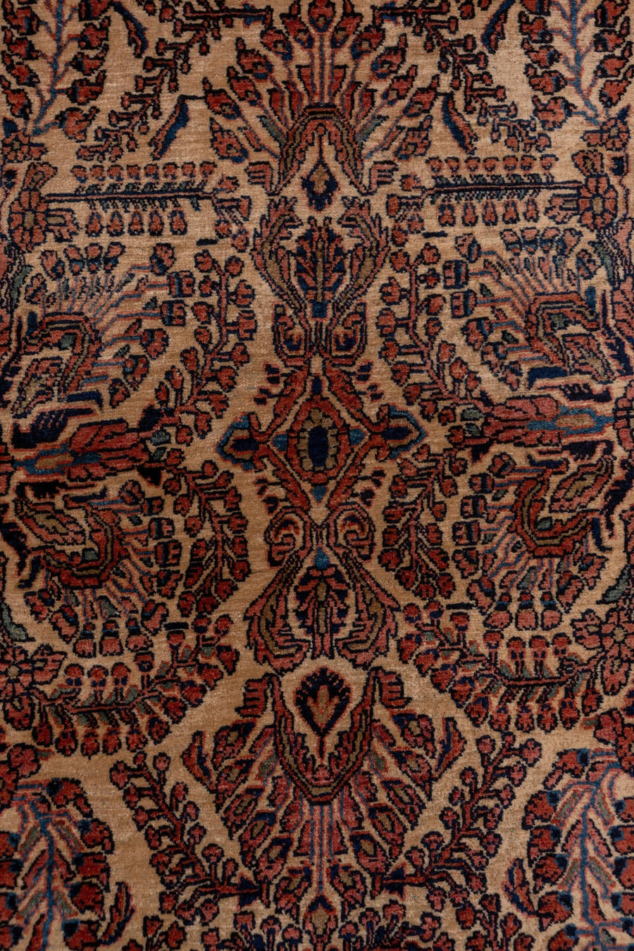 2' x 10' one-of-a-kind handmade antique Sarouk runner rug. Color palette: ivory, navy, rust, camel, burgundy, blue