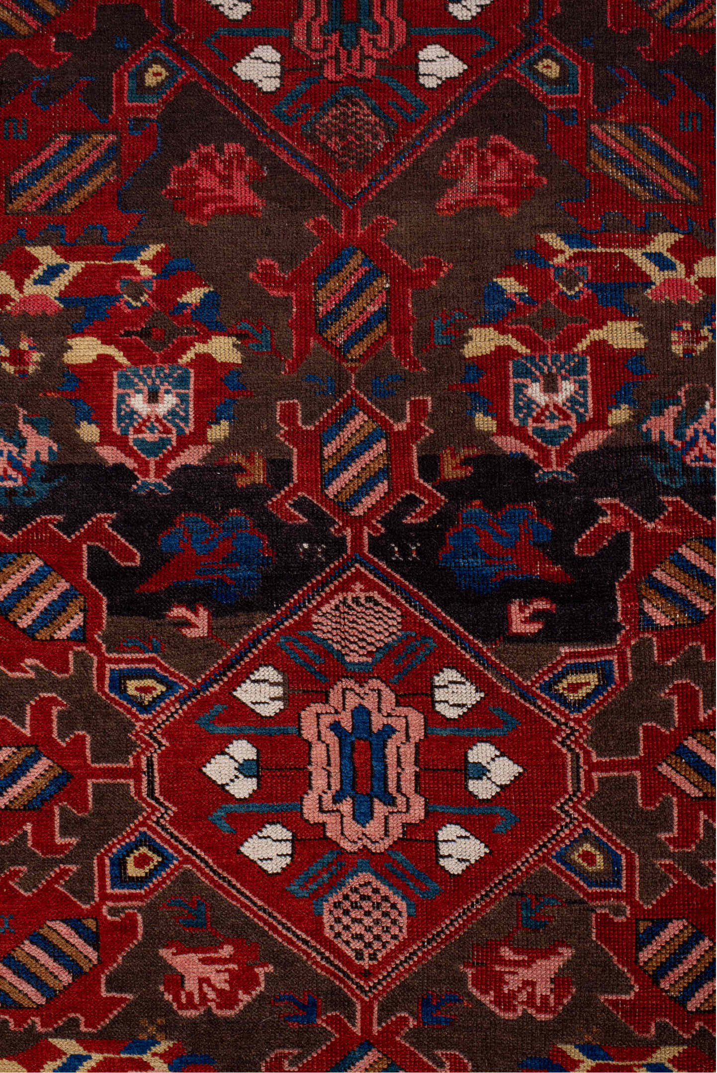 3' x 6' one-of-a-kind handmade vintage Zeichur small size rug. Color palette: blue, brown, burlywood, gray, indian red