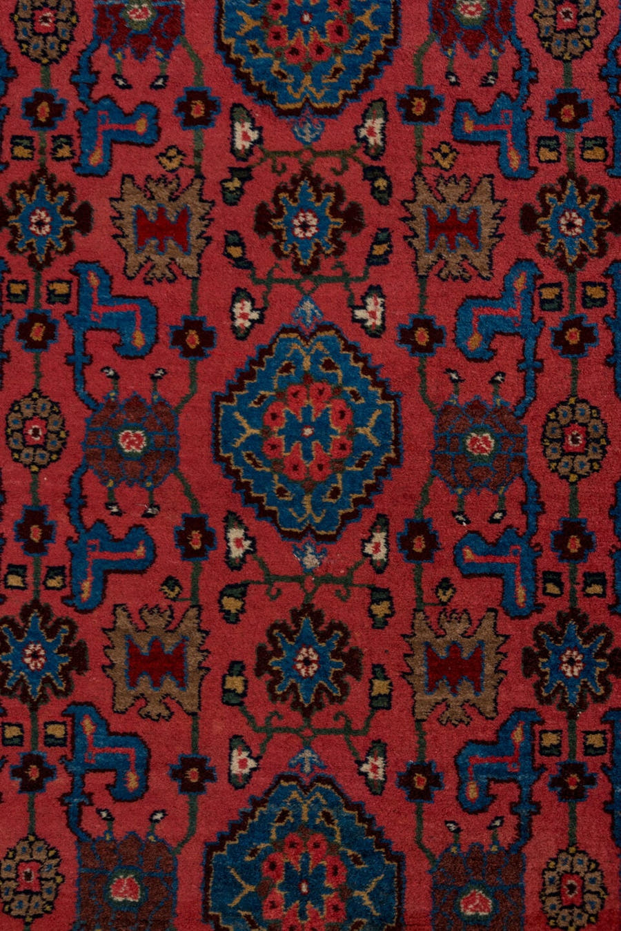 4' x 7' one-of-a-kind handmade antique Bidjar rug. Color palette: rose, crimson, cobalt, navy, ivory, burgundy, camel, pink