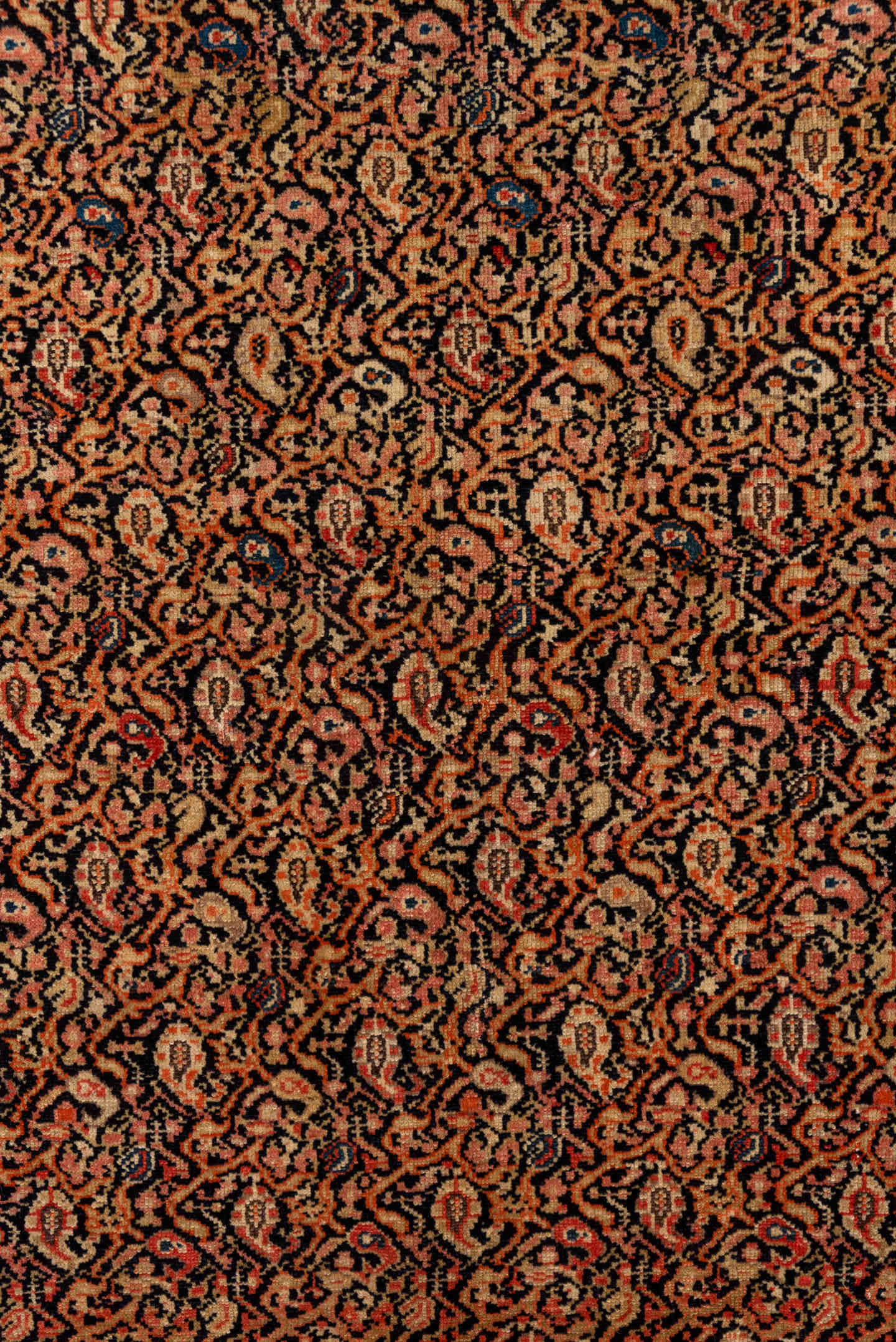 4' x 6' one-of-a-kind handmade antique Malayer small size rug. Color palette: rust, ivory, navy, terracotta, charcoal, brick