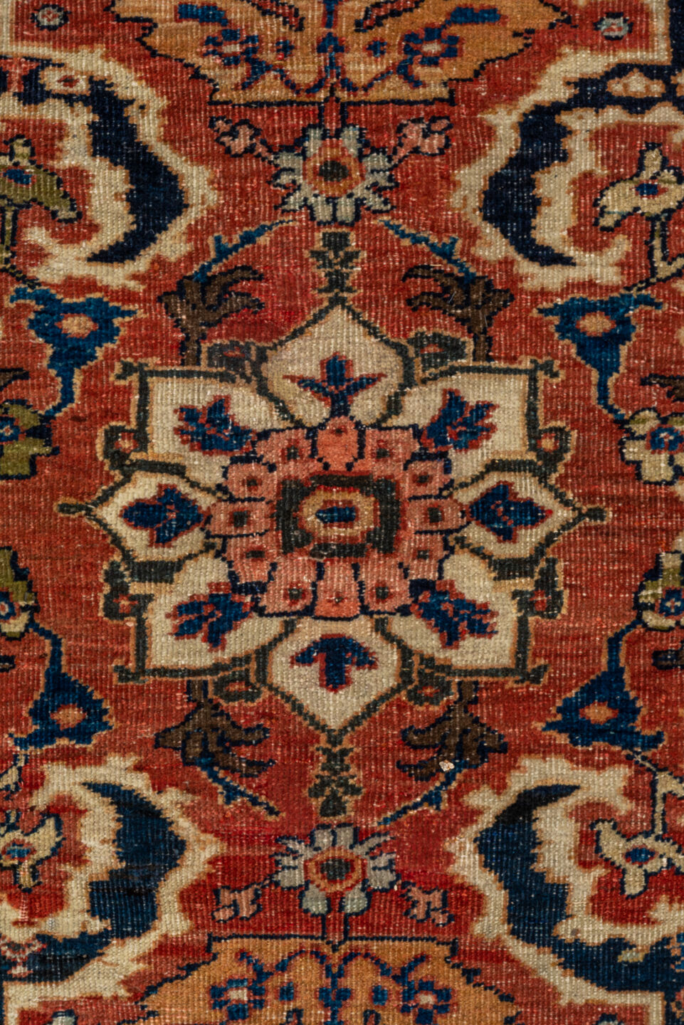 14' x 21' one-of-a-kind handmade antique Sultanabad oversize rug. Color palette: navy, rust, ivory, cobalt, camel