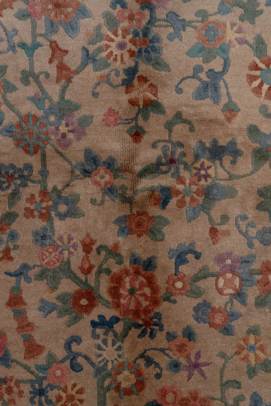 5' x 8' one-of-a-kind handmade antique Chinese medium size rug. Color palette: peach, ivory, blue, coral, teal, navy, rose