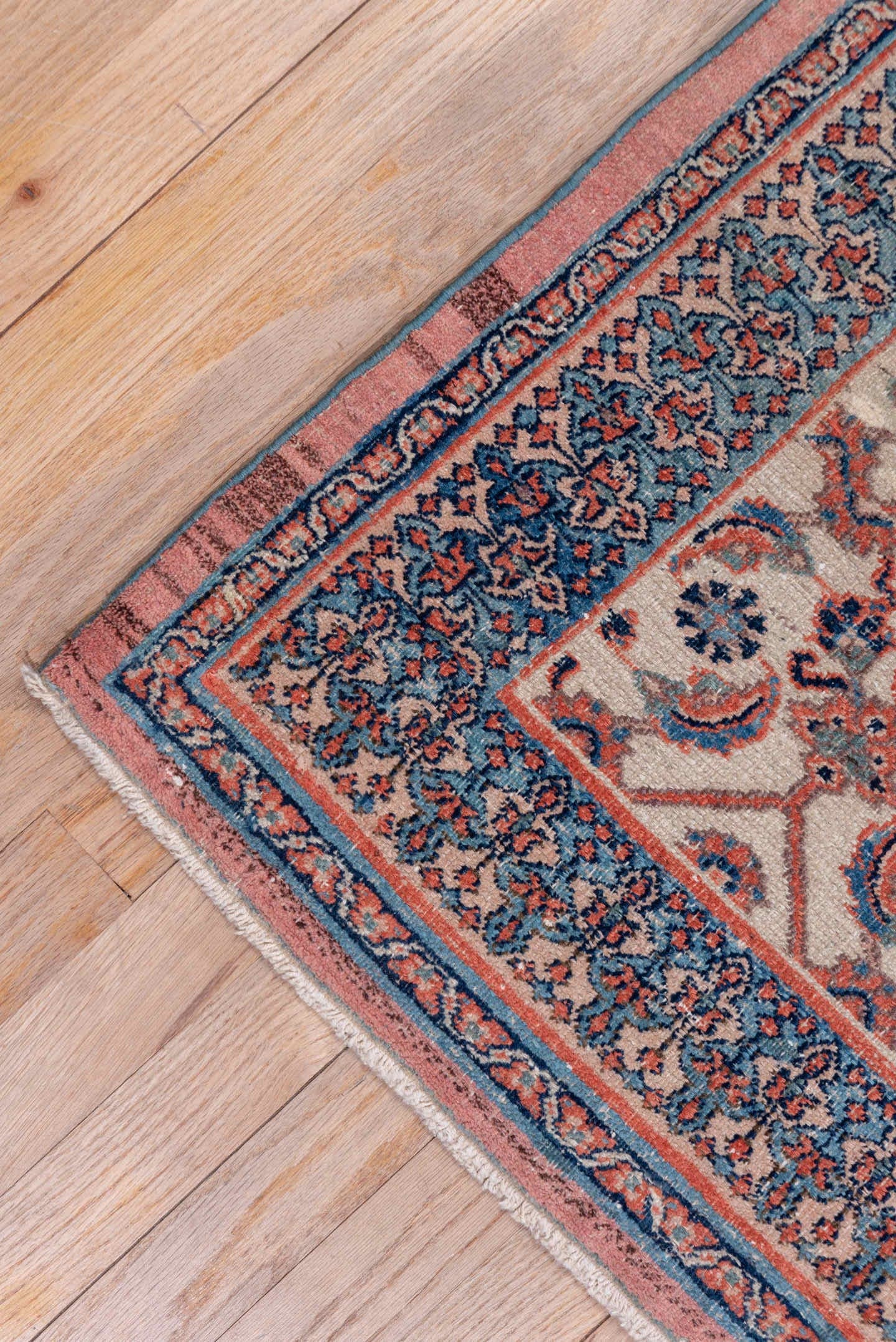 8' x 11' one-of-a-kind handmade antique Khorassan large size rug. Color palette: navy, ivory, rust, slate, camel, rose, blue