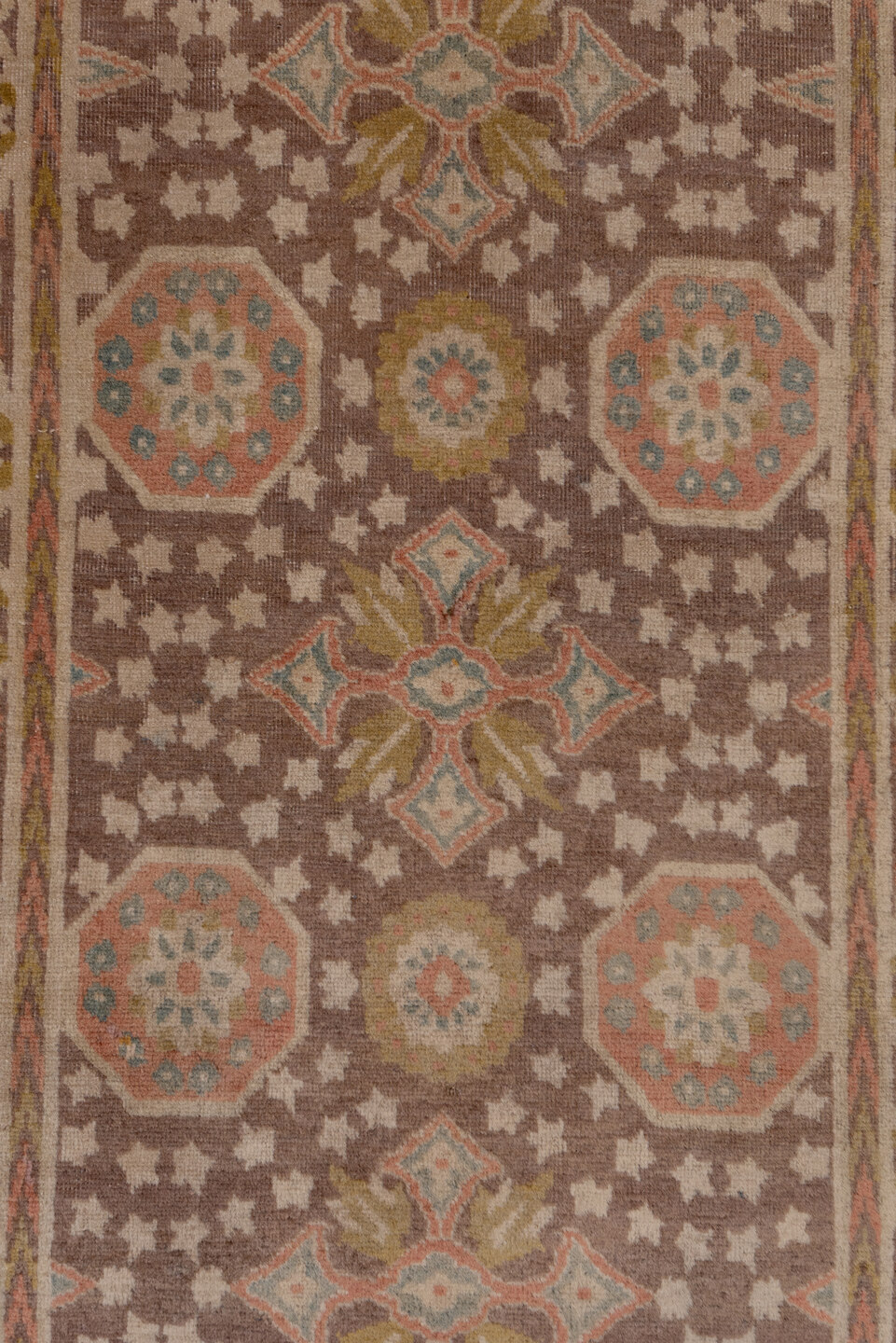 2' x 15' one-of-a-kind handmade antique Tabriz runner rug. Color palette: brown, ivory, rust, gold, camel, slate, taupe