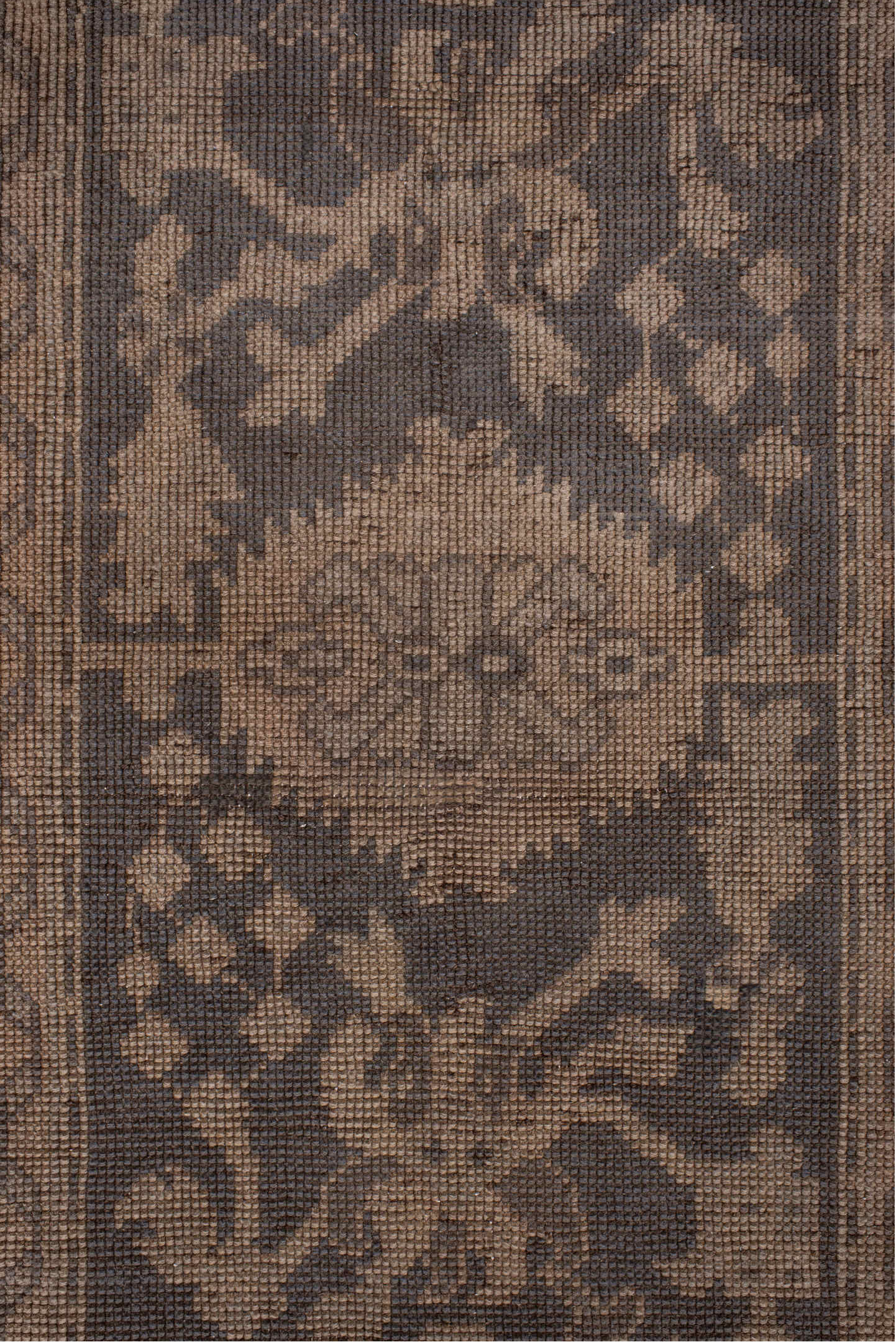 2' x 23' one-of-a-kind handmade antique Oushak runner rug. Color palette: taupe, brown, charcoal, beige, camel, gray, black
