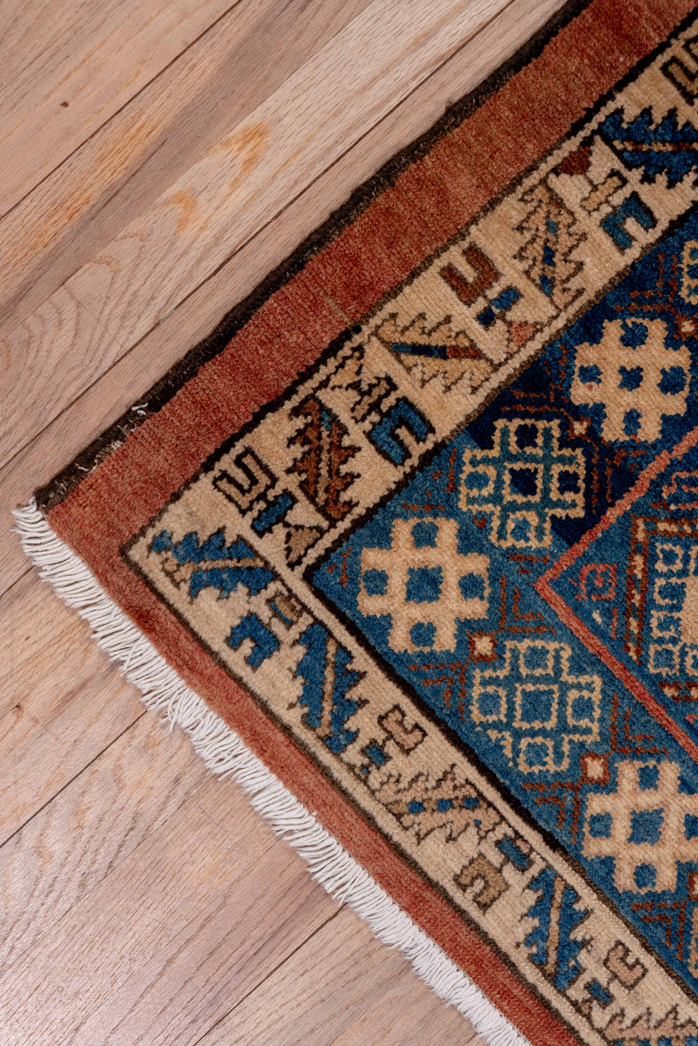 3' x 10' one-of-a-kind handmade antique Malayer runner rug. Color palette: indigo, ivory, rust, brick, camel, navy, purple