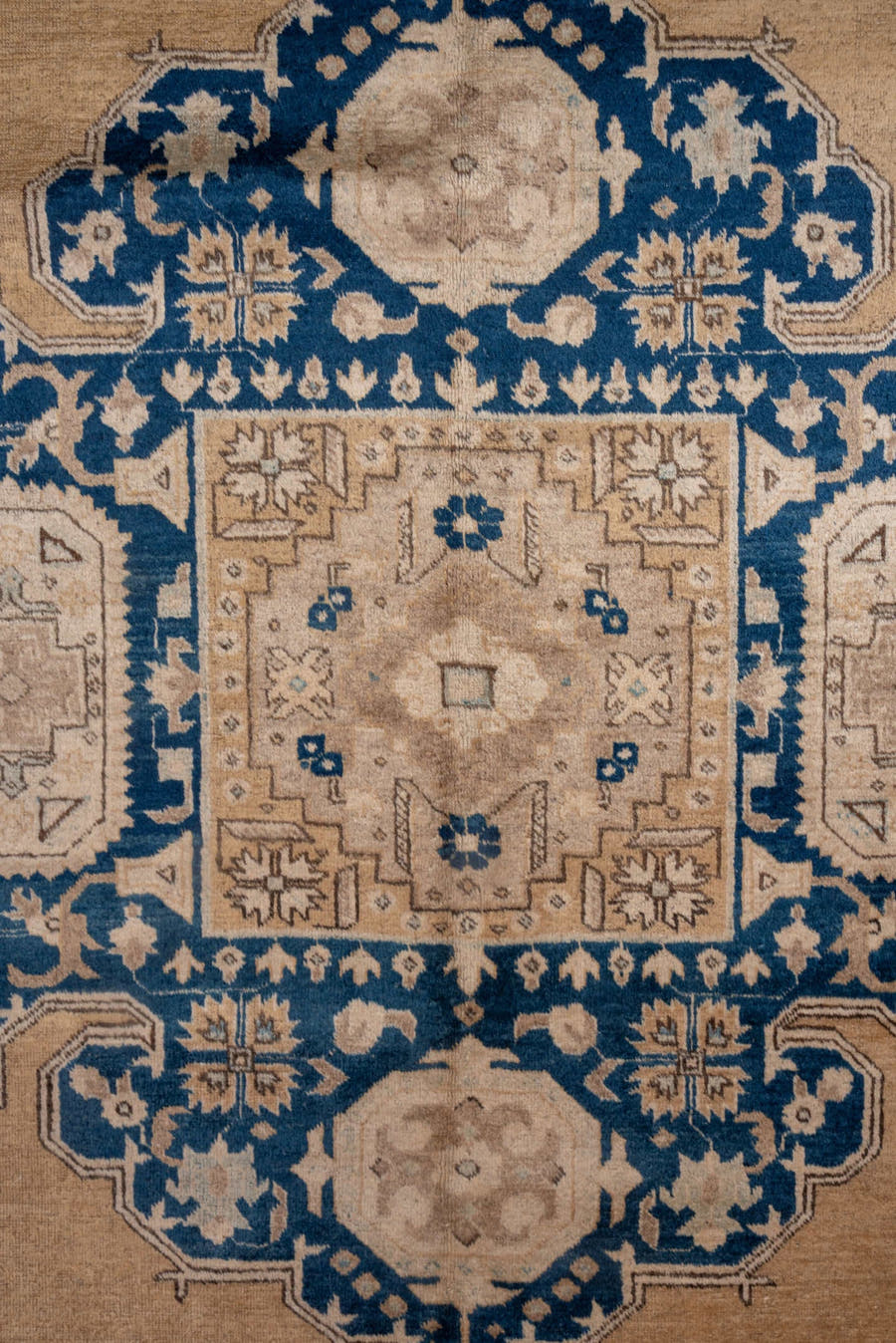 11' x 15' one-of-a-kind handmade antique Tabriz oversize rug. Color palette: camel, cobalt, ivory, beige, taupe, blue, gray