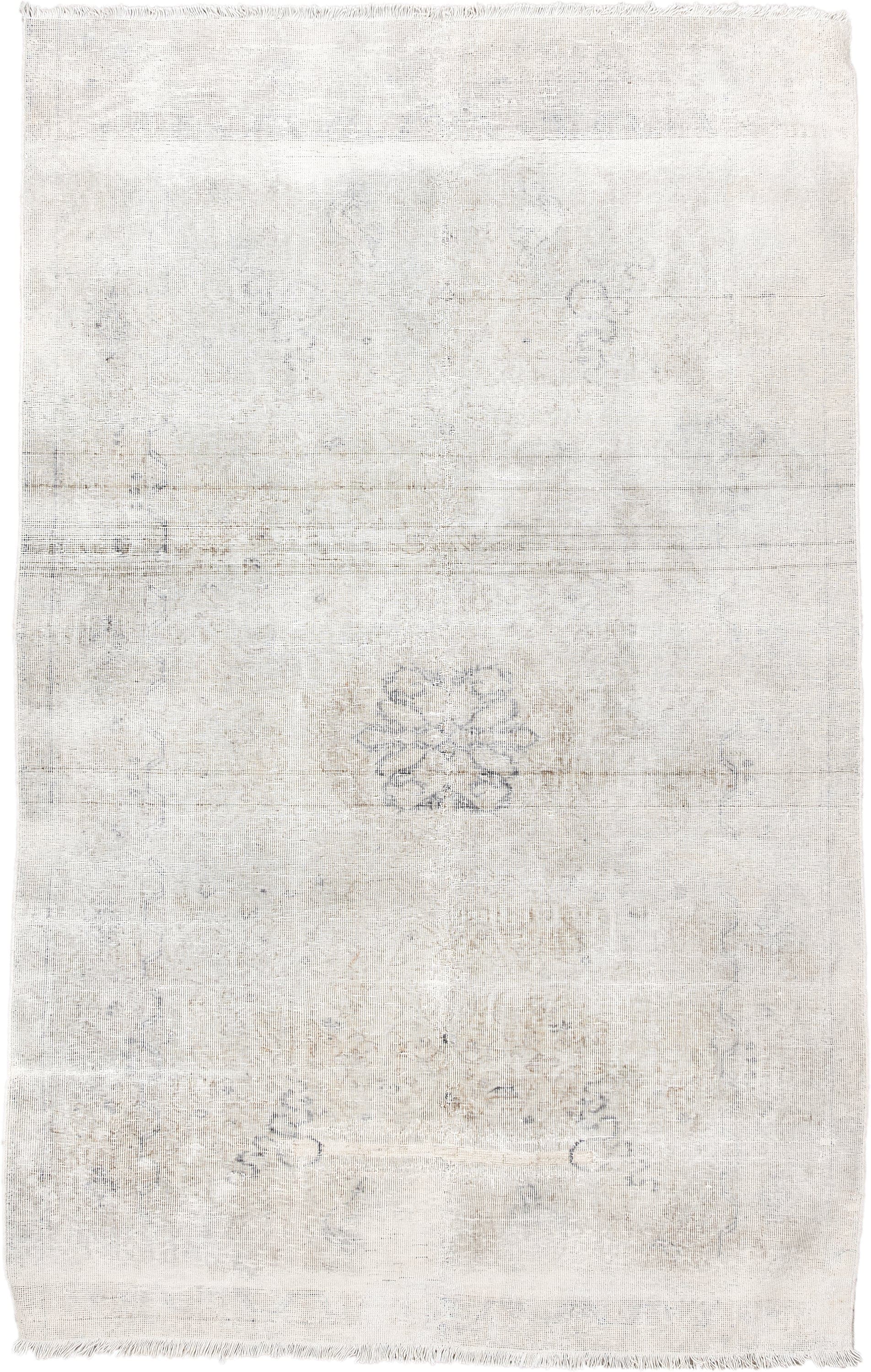3' x 6' one-of-a-kind handmade antique Sivas small size rug. Color palette: ivory, cream, taupe, pale gray, beige, gray
