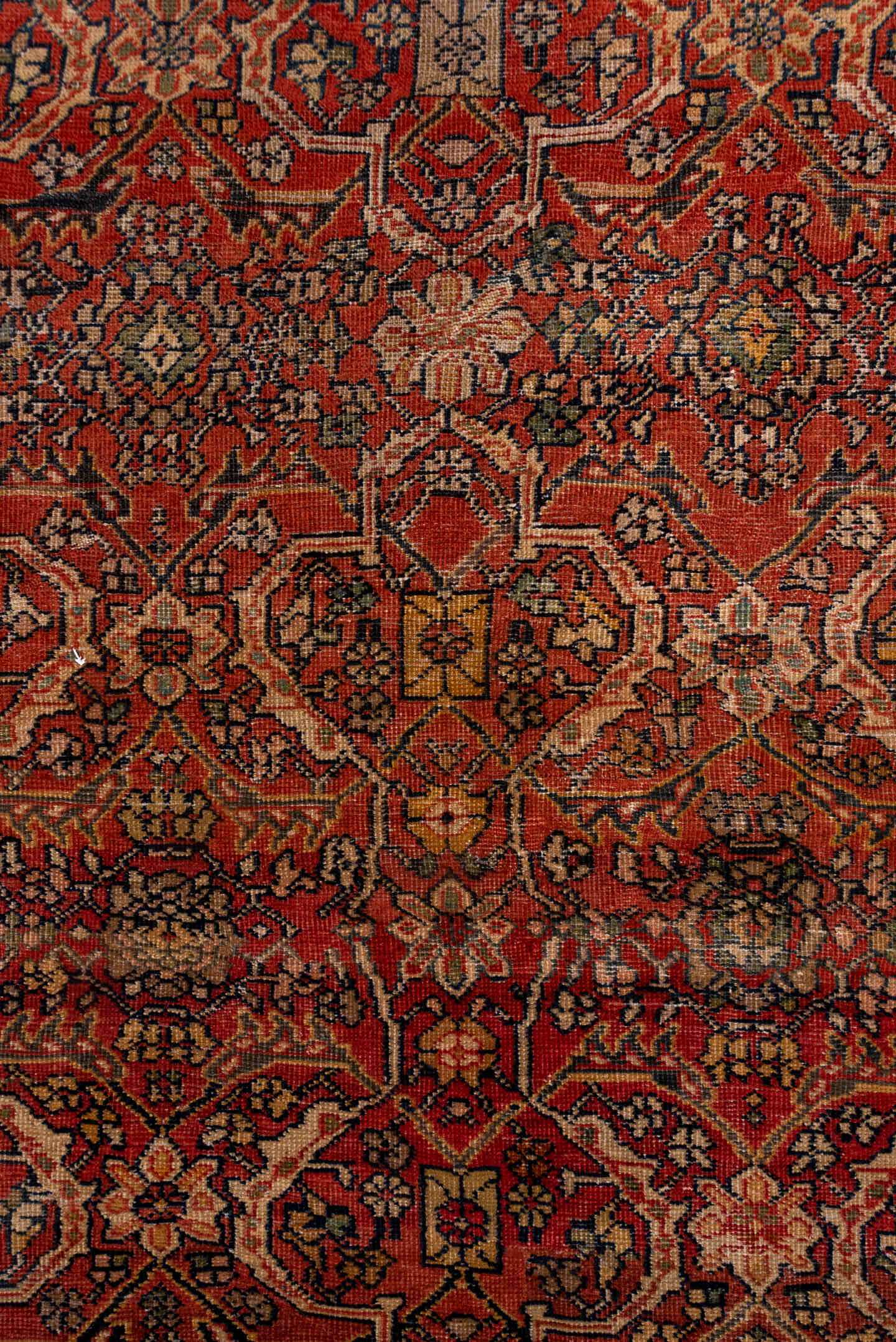 13' x 20' one-of-a-kind handmade vintage Sultanabad oversize rug. Color palette: rust, brick, burgundy, taupe, ivory