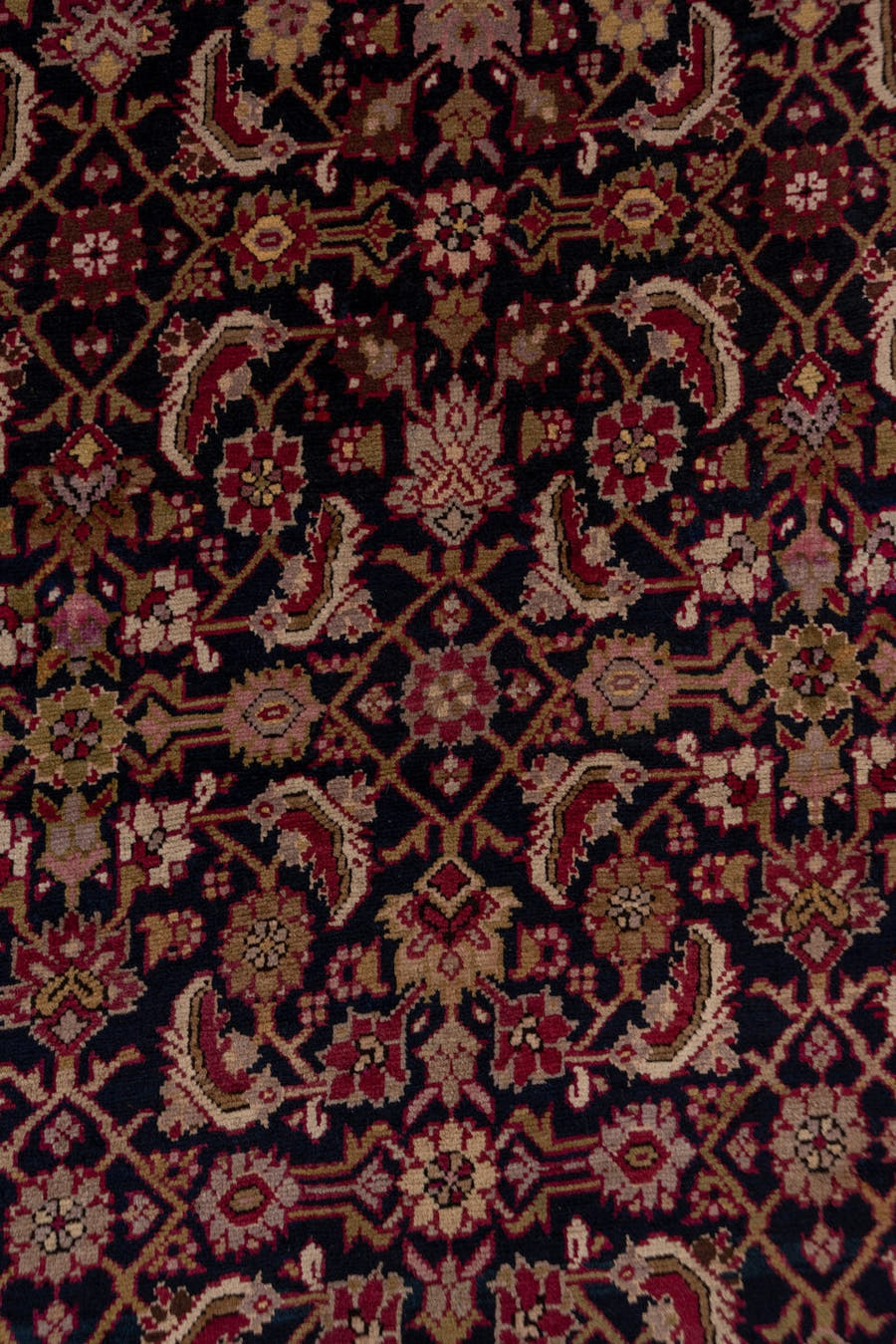 3' x 18' one-of-a-kind handmade antique Karabagh runner rug. Color palette: navy, ivory, burgundy, rose, gold, rust, sage