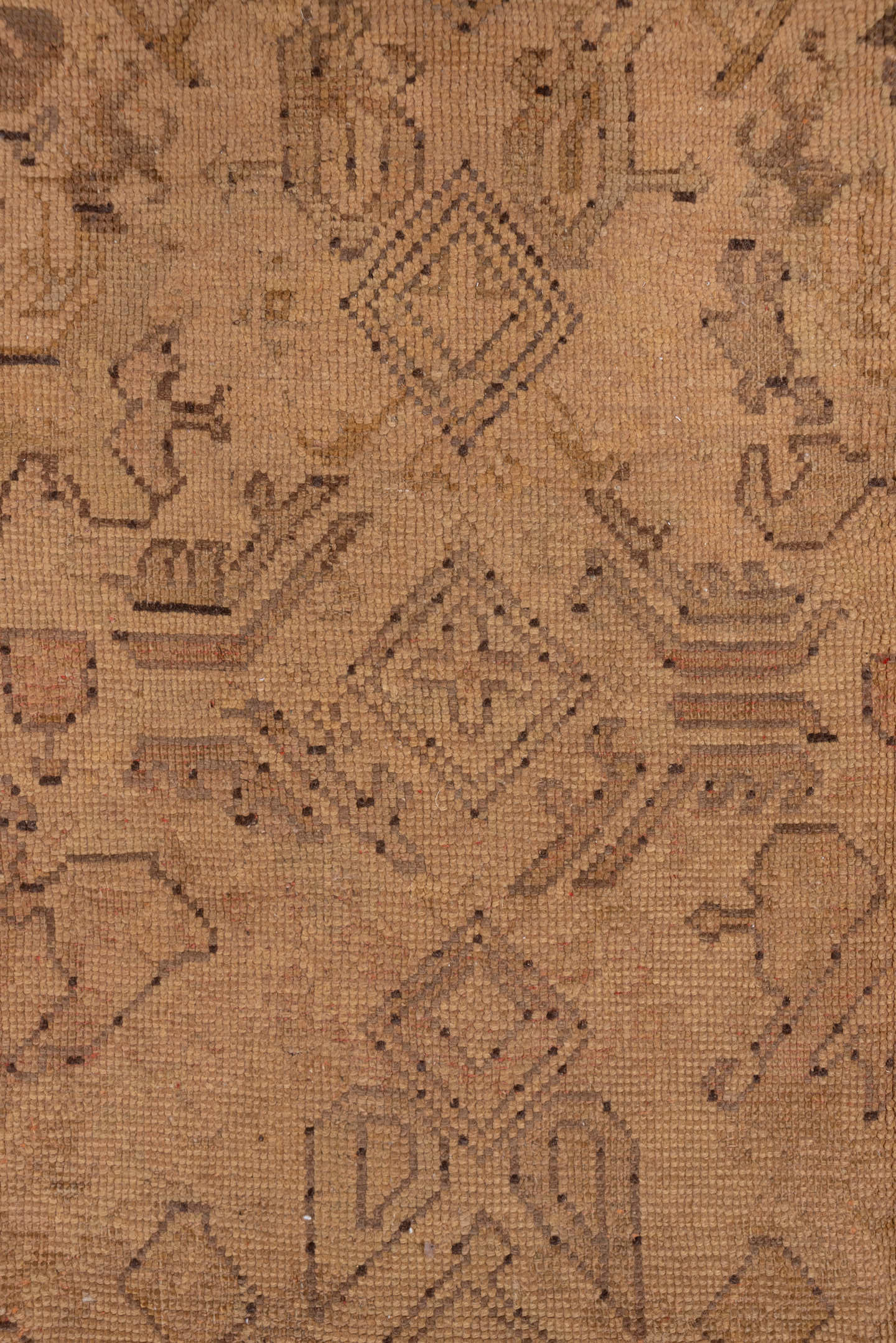 7' x 10' one-of-a-kind handmade antique Oushak large size rug. Color palette: taupe, camel, beige, brown, sand, gray