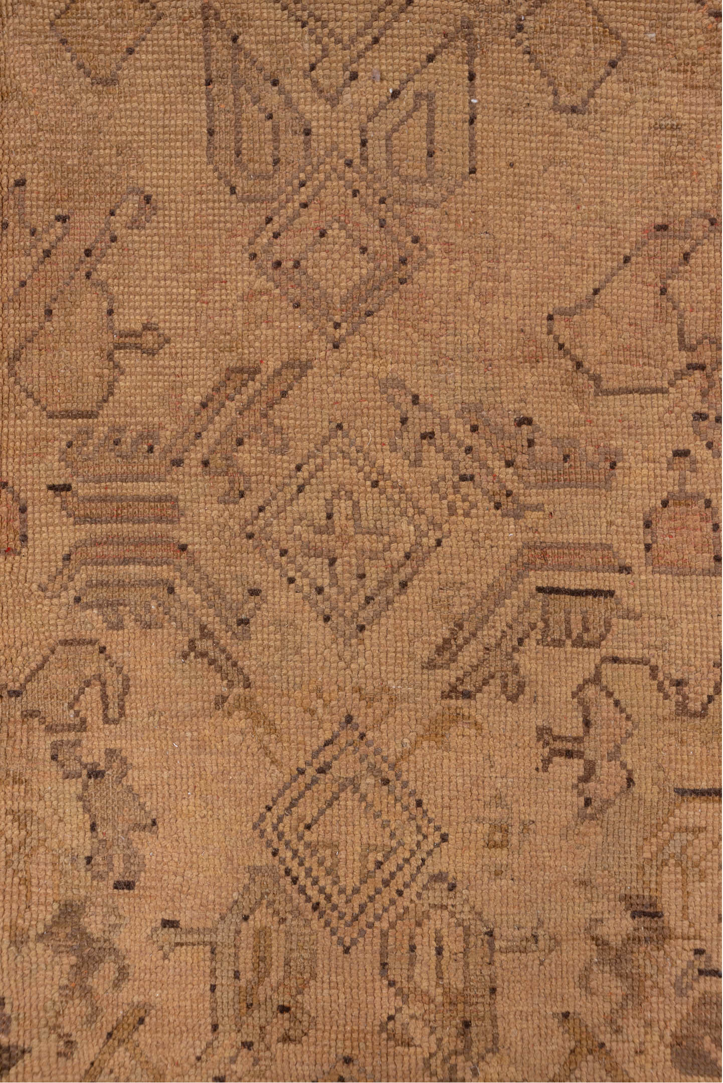 7' x 10' one-of-a-kind handmade vintage Oushak large size rug. Color palette: brown, off-white, redwood, seashell, snow