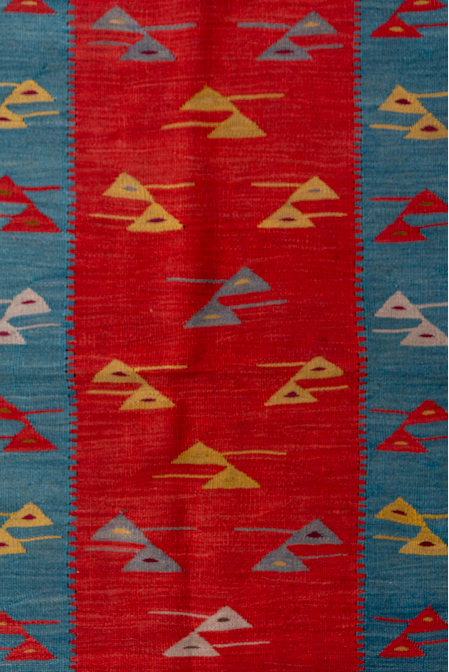3' x 5' one-of-a-kind handmade vintage Kilim small size rug. Color palette: black, blue, brown, gray, light gray, pink, red