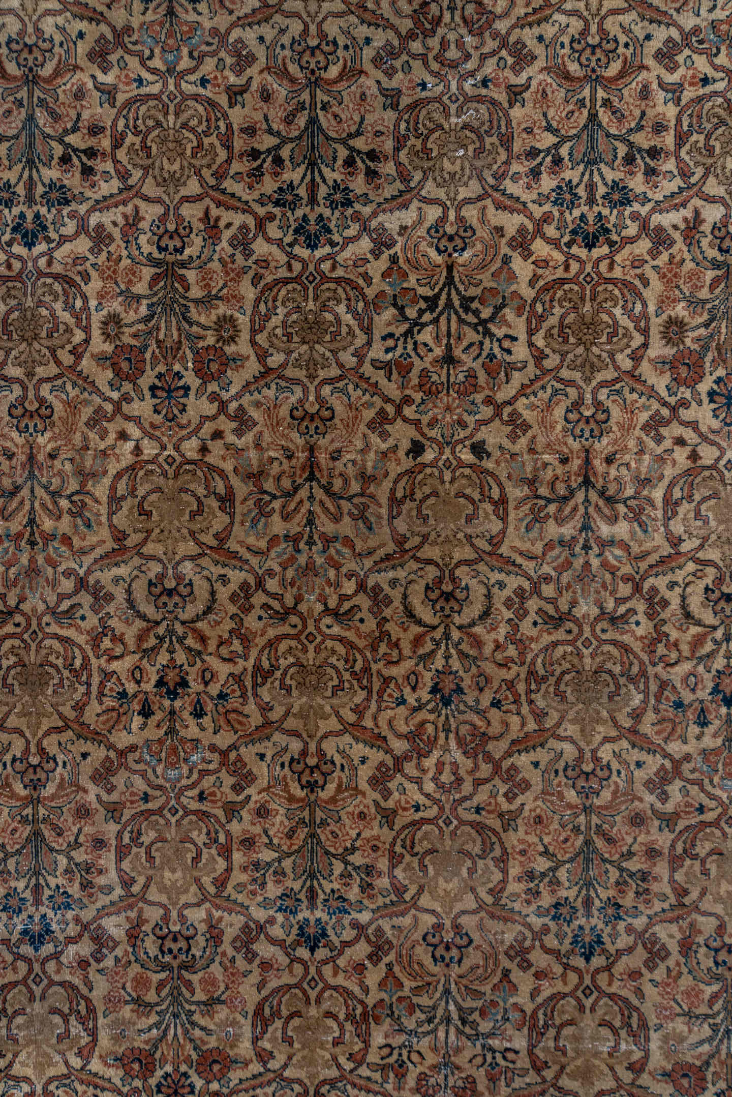 10' x 14' one-of-a-kind handmade antique Tabriz large size rug. Color palette: ivory, terra cotta, taupe, brown, charcoal