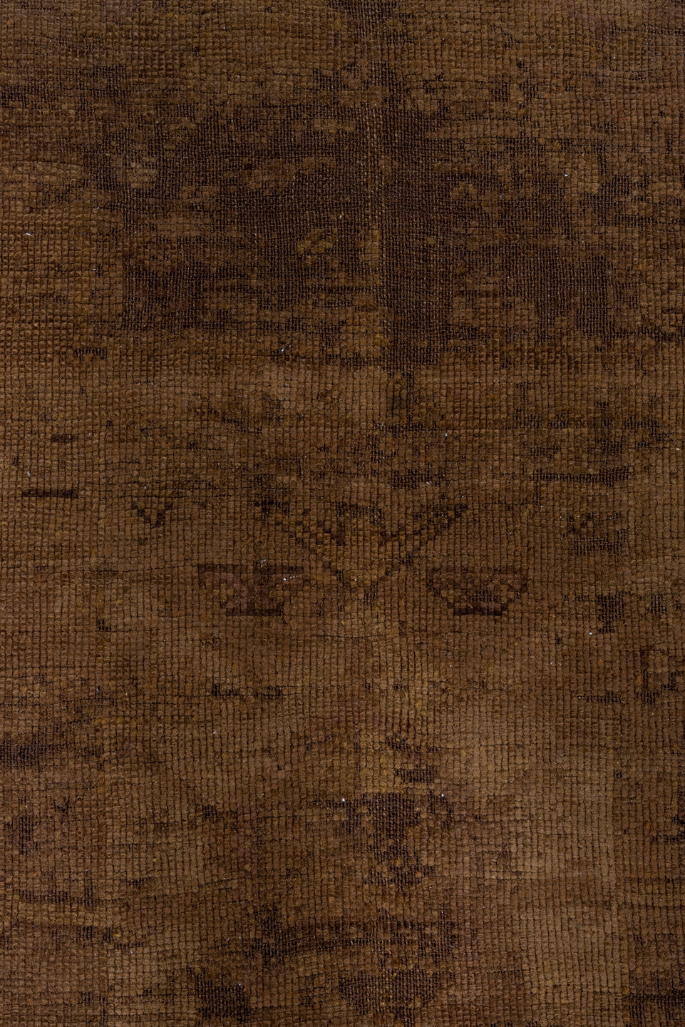 3' x 9' one-of-a-kind handmade antique Overdyed runner rug. Color palette: brown, camel, taupe, mahogany, beige, gray, red