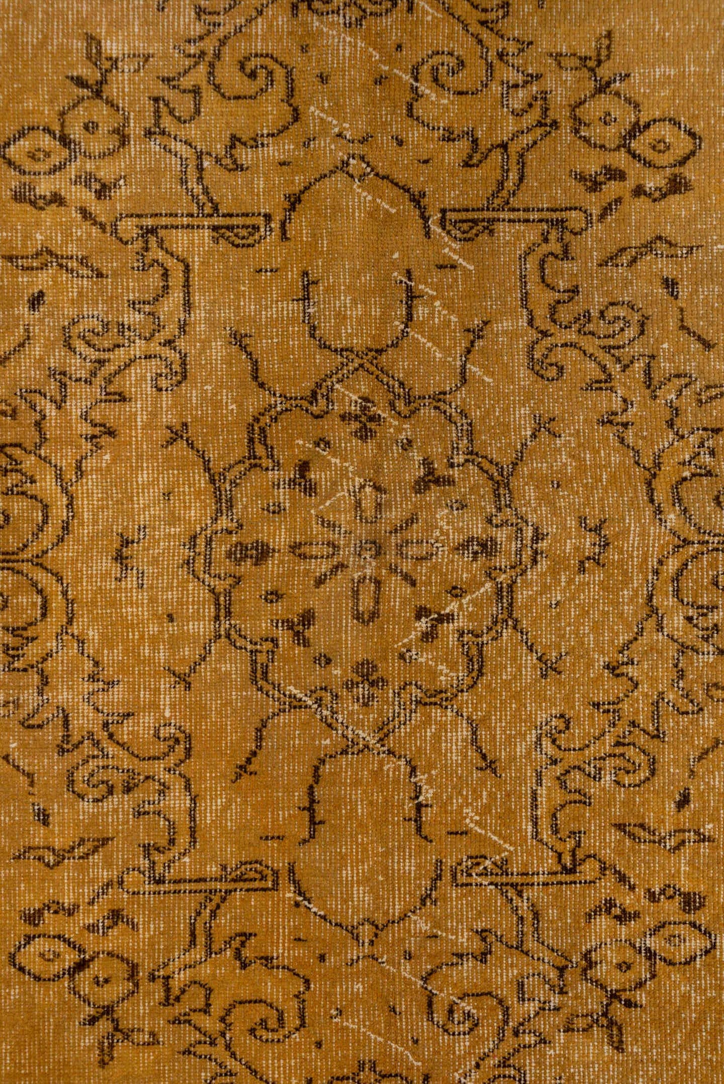 6' x 9' one-of-a-kind handmade vintage Overdyed medium size rug. Color palette: camel, brown, espresso, taupe, ivory, beige
