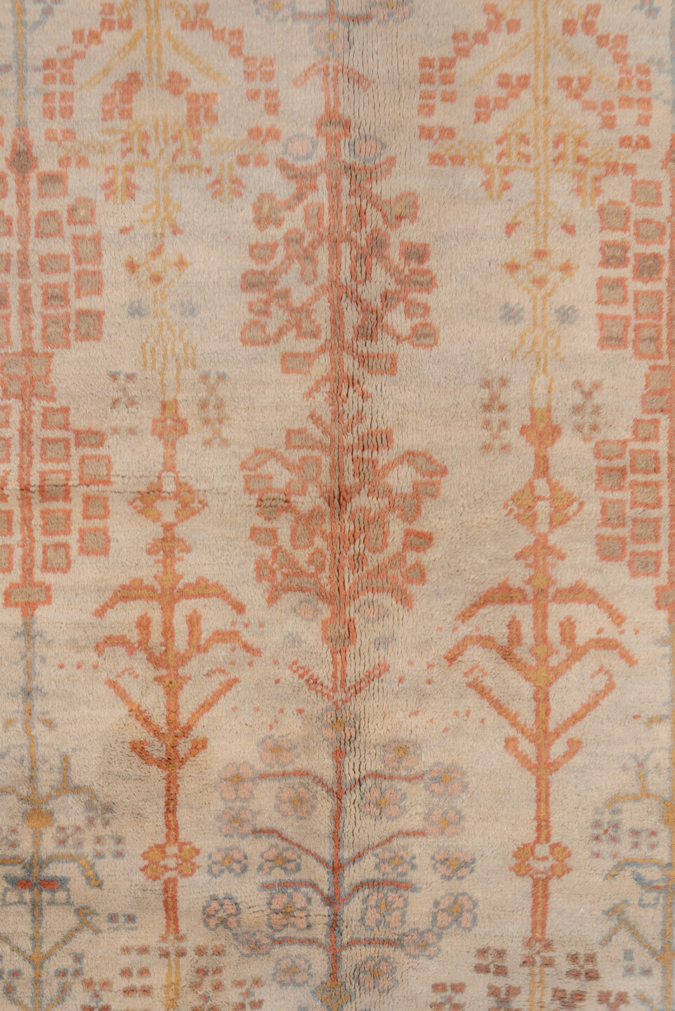 4' x 9' one-of-a-kind handmade vintage Sultanabad rug. Color palette: ivory, rust, taupe, sage, slate, camel, terra cotta