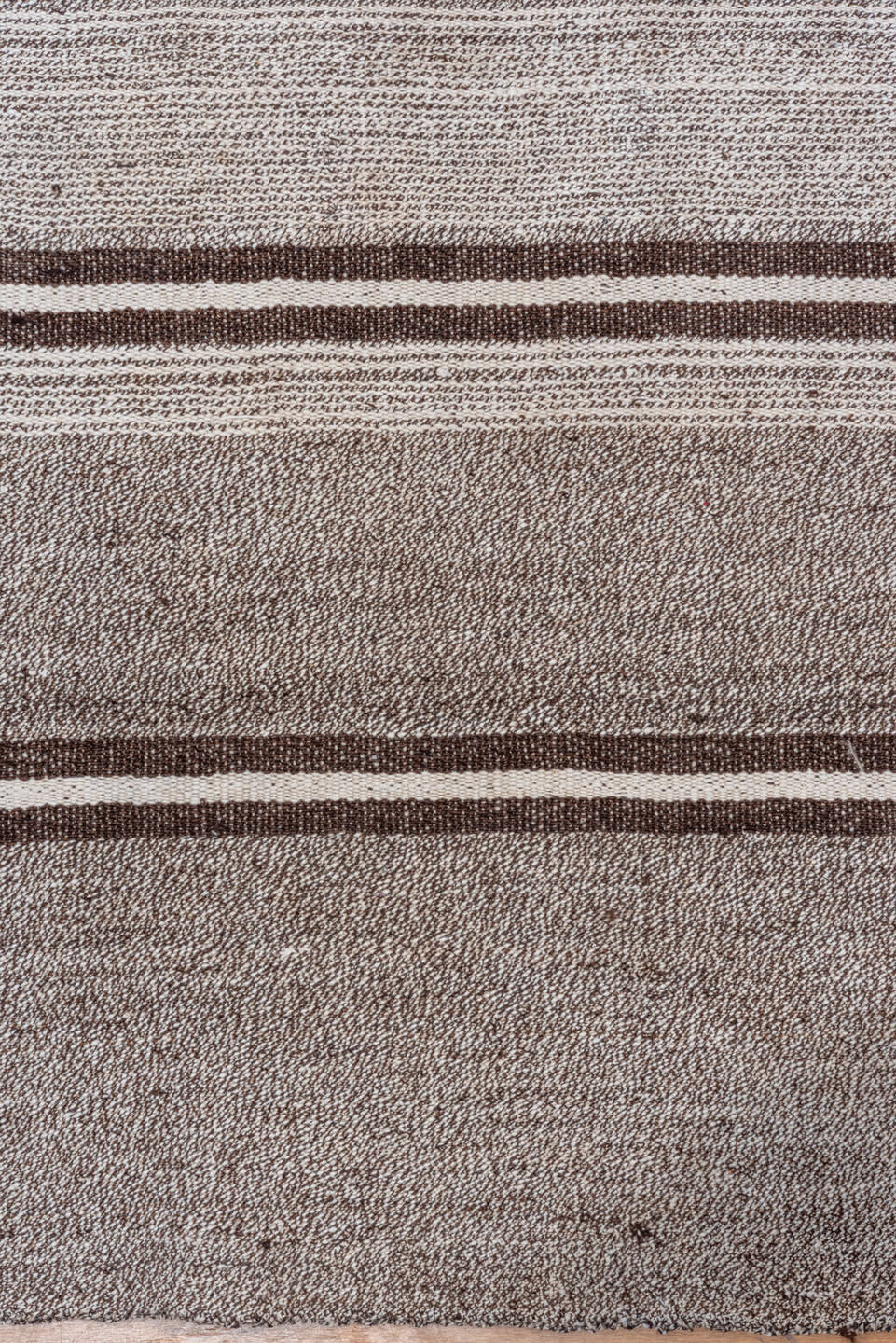 8' x 13' one-of-a-kind handmade antique Flatweave large size rug. Color palette: taupe, ivory, brown, gray, beige
