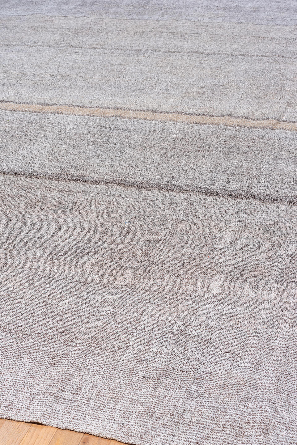 10' x 16' one-of-a-kind handmade antique Flatweave rug. Color palette: ivory, taupe, gray, greige, beige