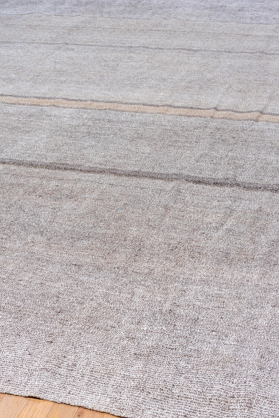10' x 16' one-of-a-kind handmade antique Flatweave rug. Color palette: ivory, taupe, gray, greige, beige