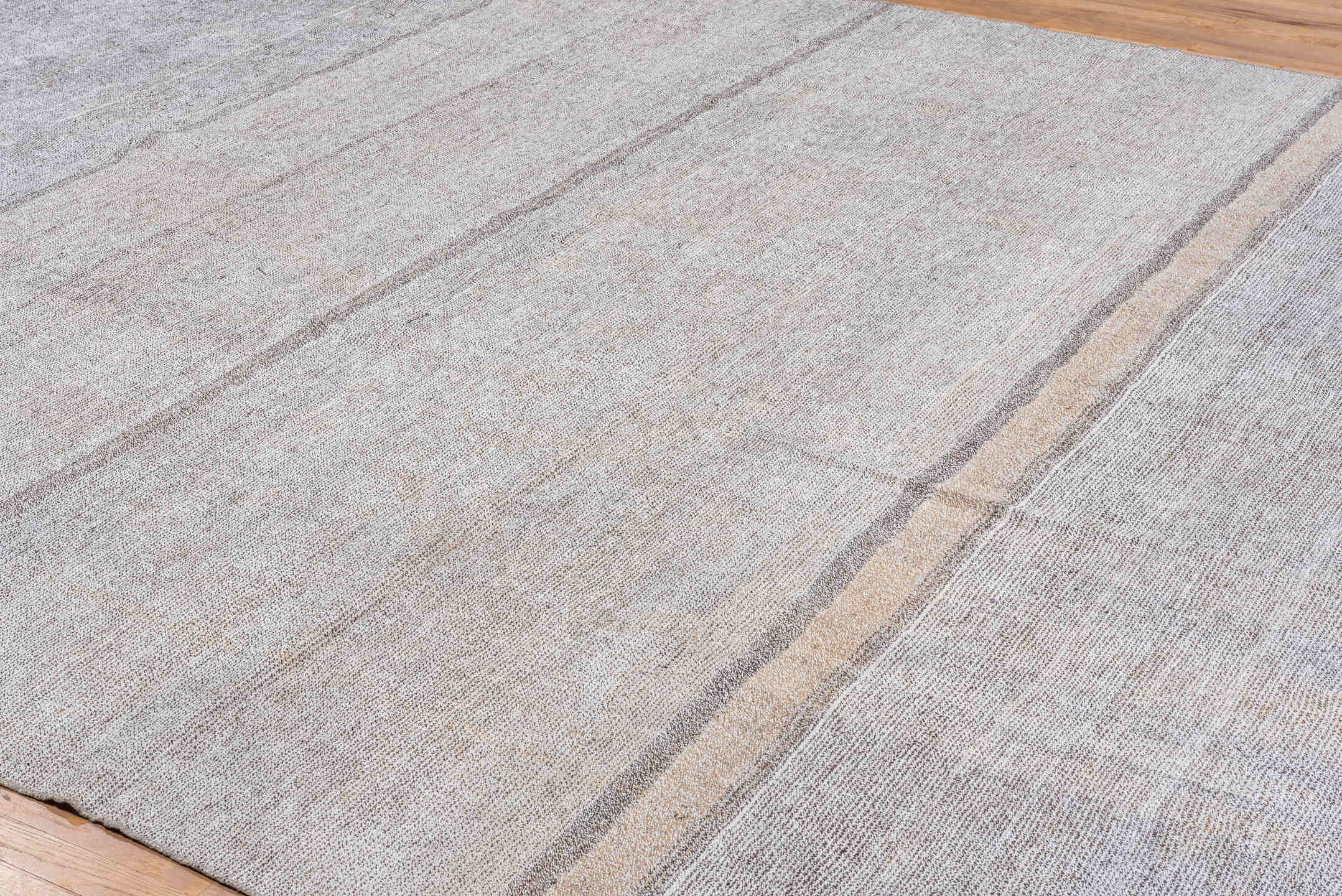 10' x 16' one-of-a-kind handmade antique Flatweave rug. Color palette: ivory, taupe, gray, greige, beige