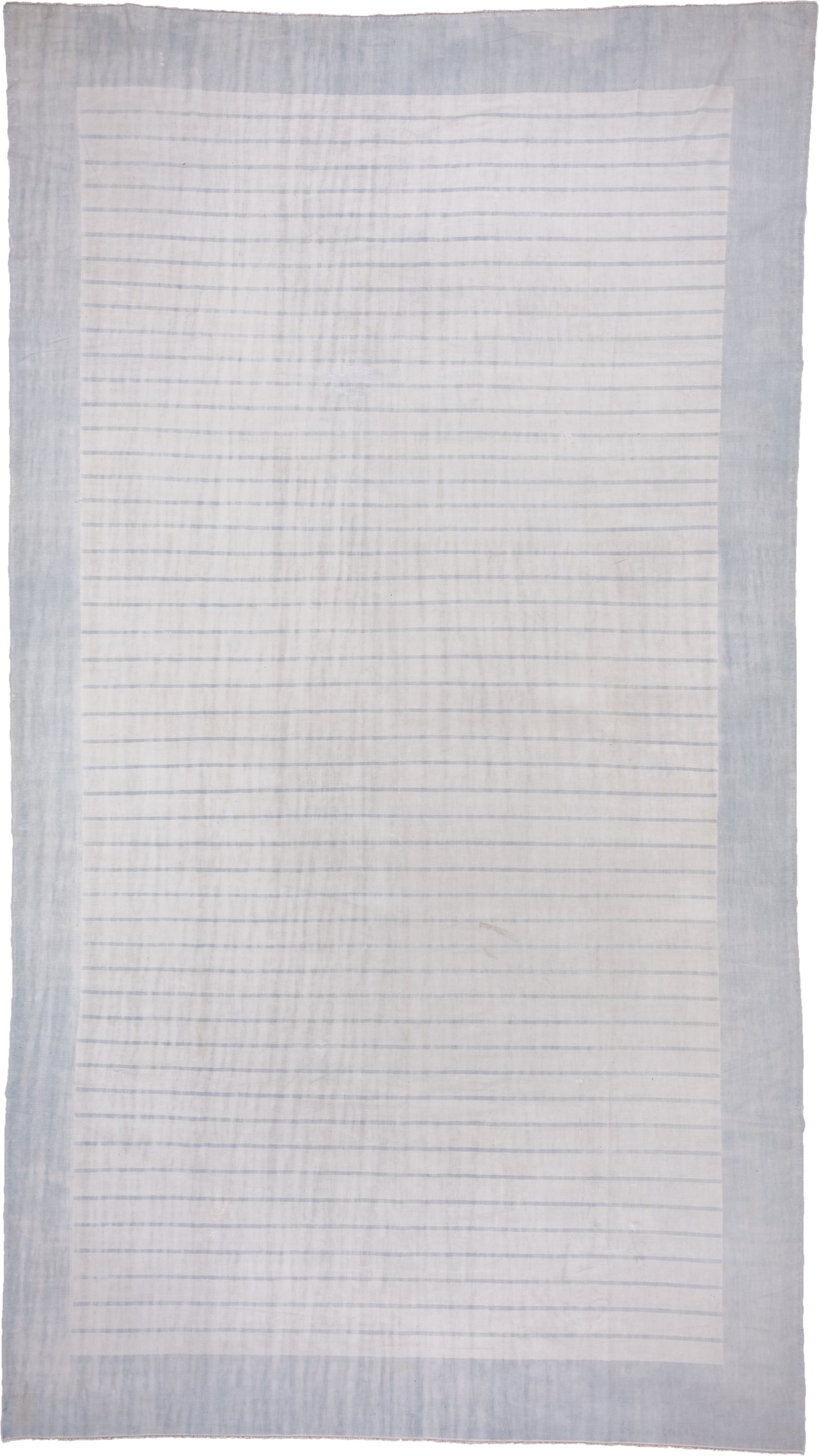 9' x 17' one-of-a-kind handmade antique Dhurrie rug. Color palette: pale blue, ivory, sky blue, light blue
