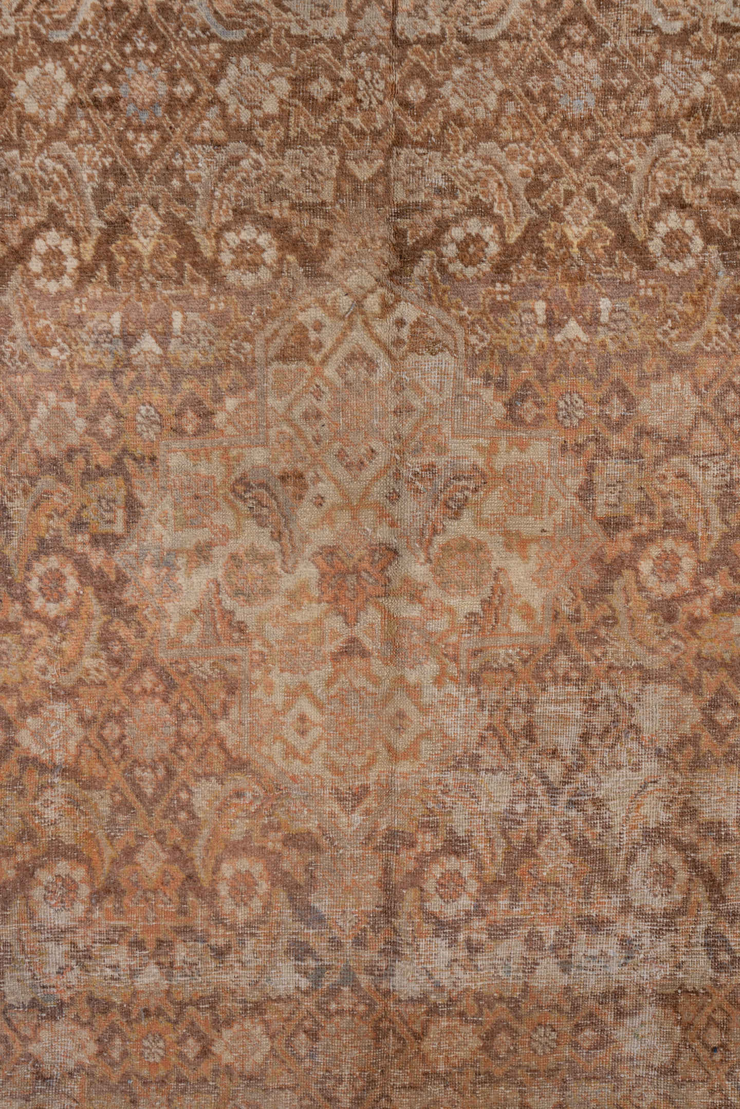 10' x 18' one-of-a-kind handmade antique Tabriz rug. Color palette: camel, taupe, ivory, tan, terra cotta, brown, pale blue