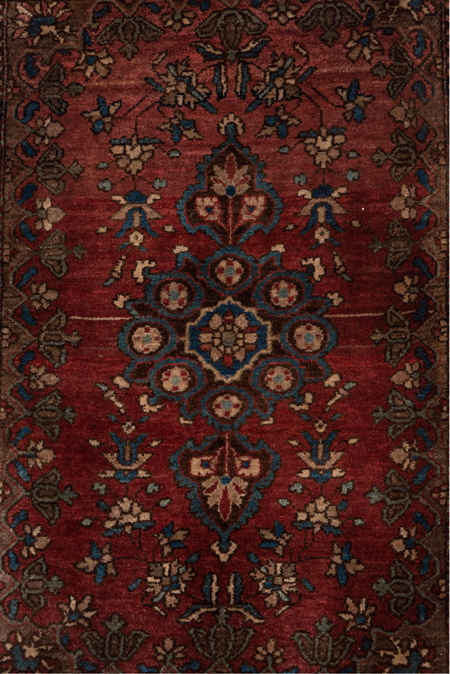 1' x 2' one-of-a-kind handmade vintage Sarouk small size rug. Color palette: black, brown, gray, pink