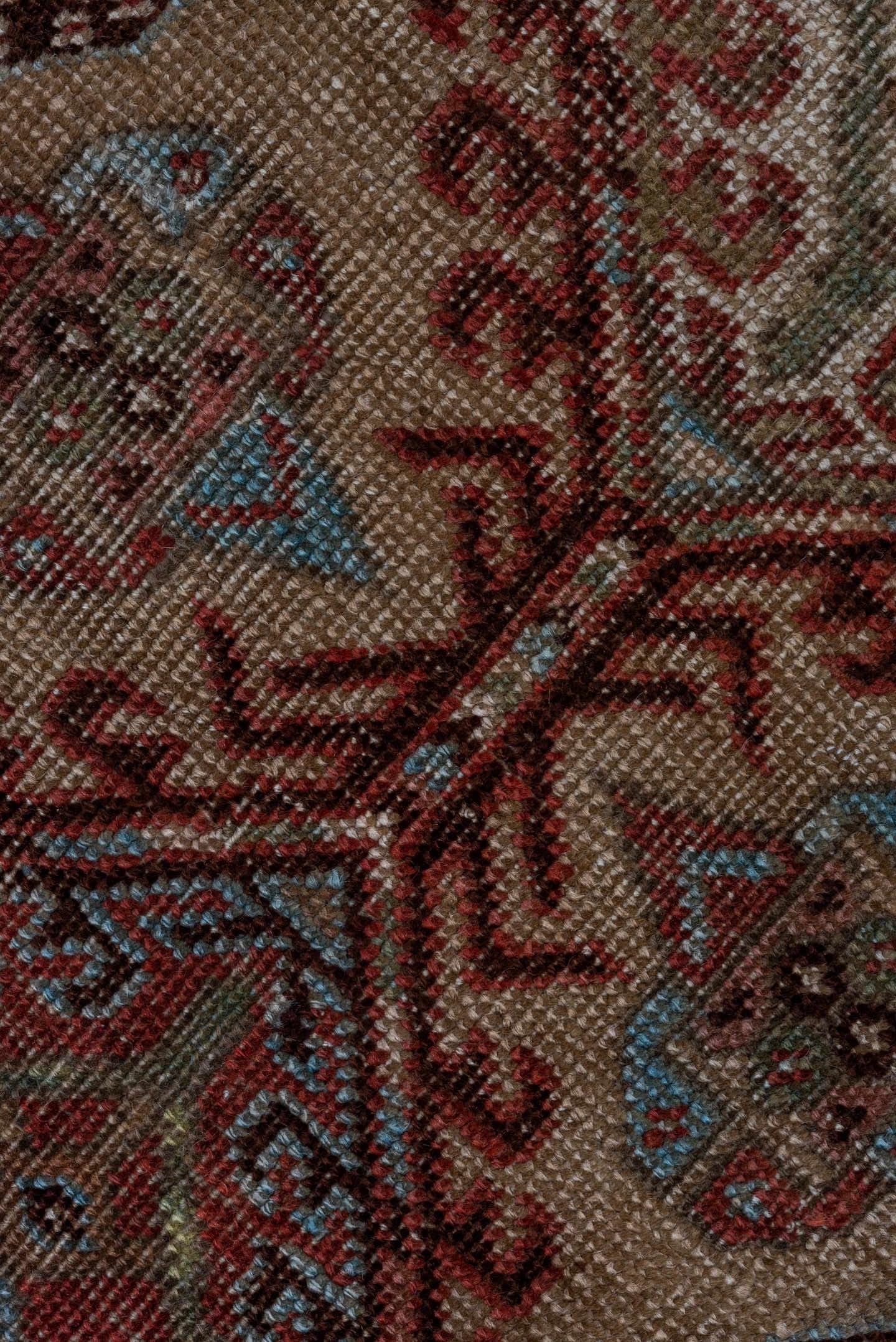 2' x 17' one-of-a-kind handmade antique Sarab runner rug. Color palette: rust, ivory, brick, camel, slate, charcoal, taupe