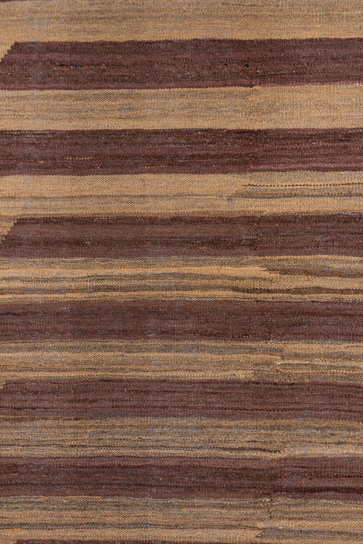 5' x 8' one-of-a-kind handmade vintage Kilim medium size rug. Color palette: brown, camel, taupe, mahogany, charcoal, beige
