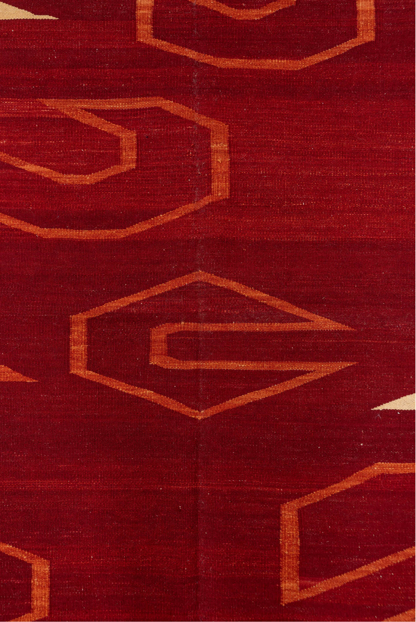 5' x 8' one-of-a-kind handmade vintage Kilim medium size rug. Color palette: rust, terra cotta, ivory, camel, taupe