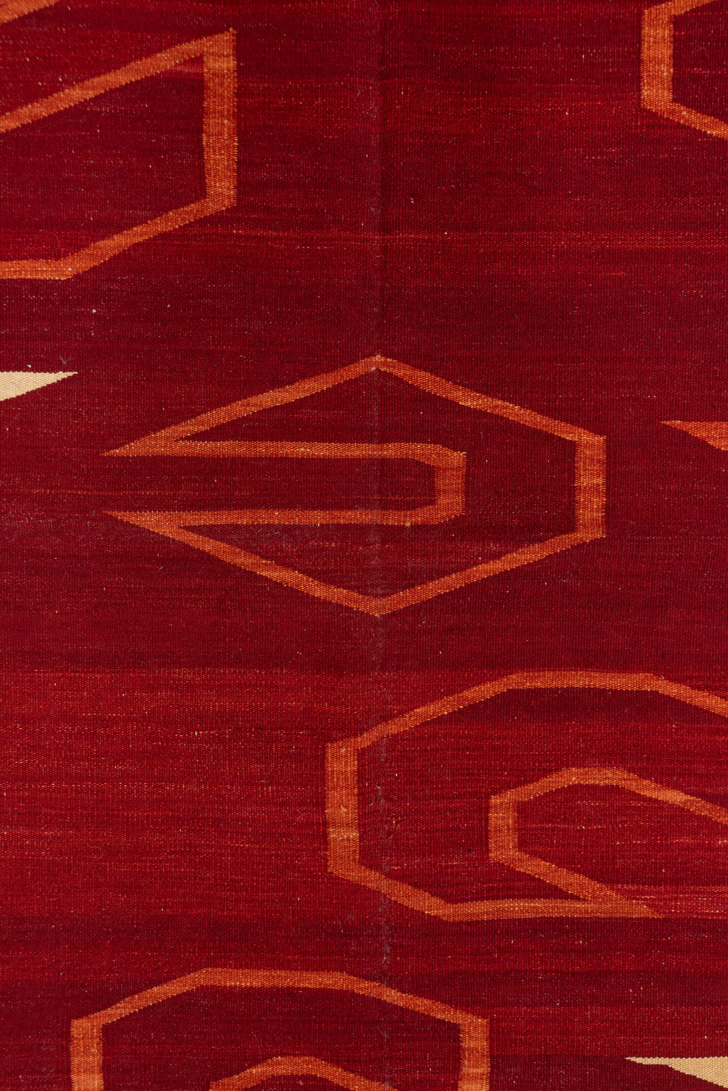 5' x 8' one-of-a-kind handmade vintage Kilim medium size rug. Color palette: rust, terra cotta, ivory, camel, taupe