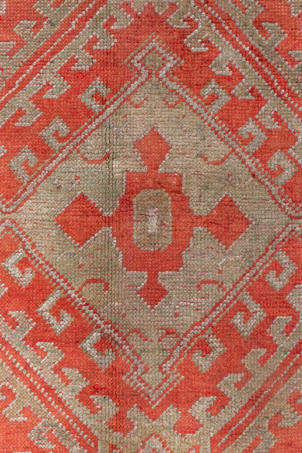 13' x 18' one-of-a-kind handmade antique Oushak oversize rug. Color palette: coral, ivory, terra cotta, salmon, beige