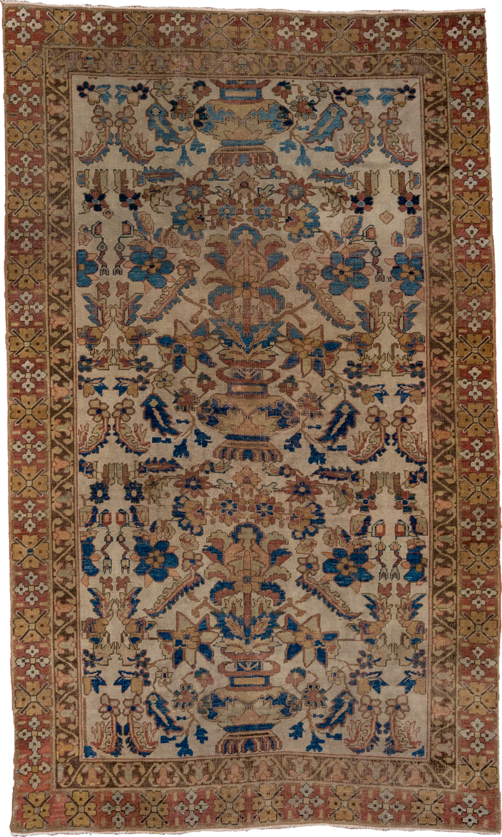 4' x 7' one-of-a-kind handmade vintage Afshar rug. Color palette: arapawa, black, blue, brown, gray