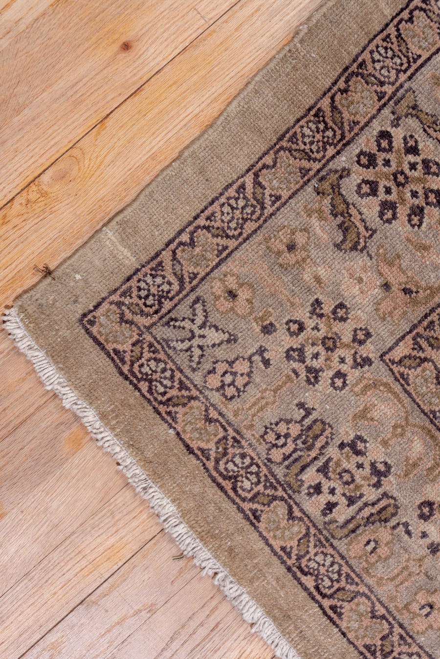 8' x 12' one-of-a-kind handmade antique Sivas large size rug. Color palette: taupe, beige, charcoal, brown, ivory, gray