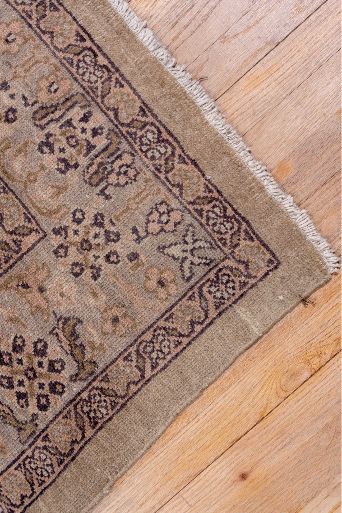 8' x 12' one-of-a-kind handmade antique Sivas large size rug. Color palette: taupe, beige, charcoal, brown, ivory, gray