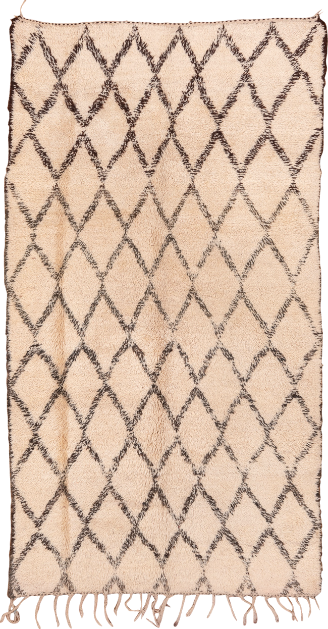 6' x 11' one-of-a-kind handmade vintage Moroccan large size rug. Color palette: antiquewhite, bisque, blanched almond, brown