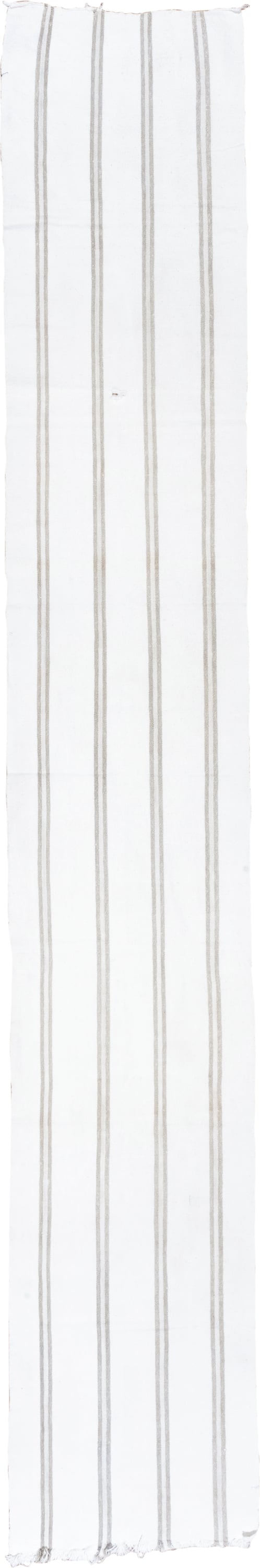 2' x 15' one-of-a-kind handmade antique Flatweave runner rug. Color palette: ivory, taupe, cream, beige, gray