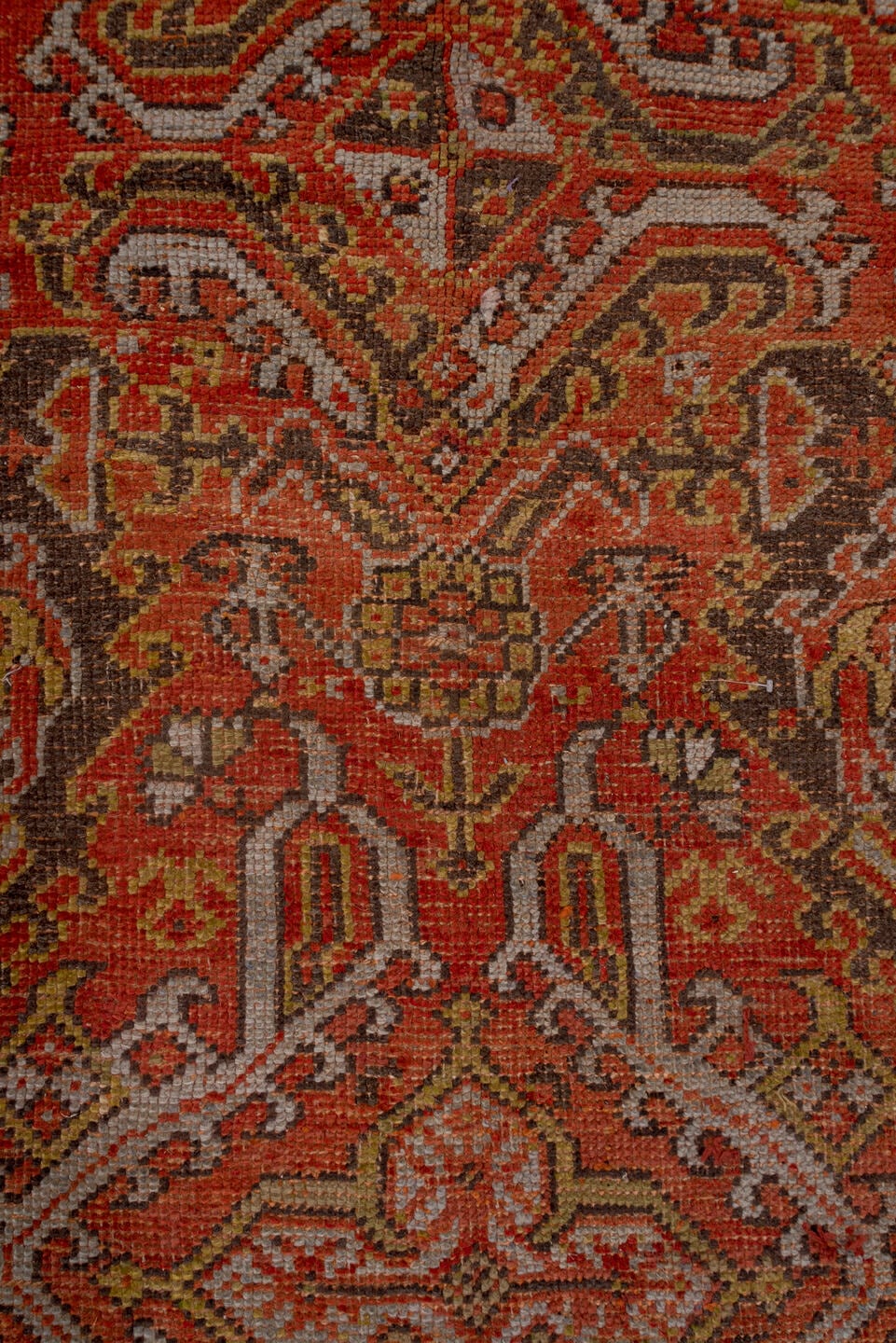 12' x 13' one-of-a-kind handmade vintage Oushak oversize rug. Color palette: rust, terracotta, charcoal, ivory, taupe, rose