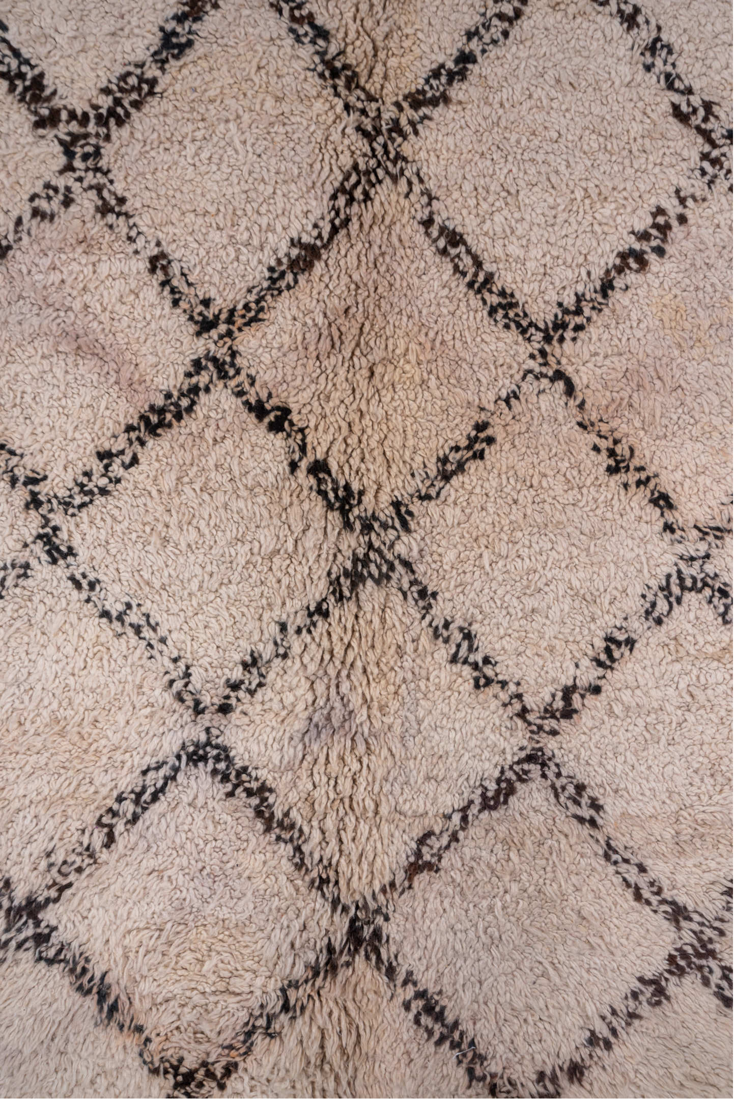 5' x 14' one-of-a-kind handmade vintage Moroccan rug. Color palette: ivory, charcoal, brown, cream, gray, black