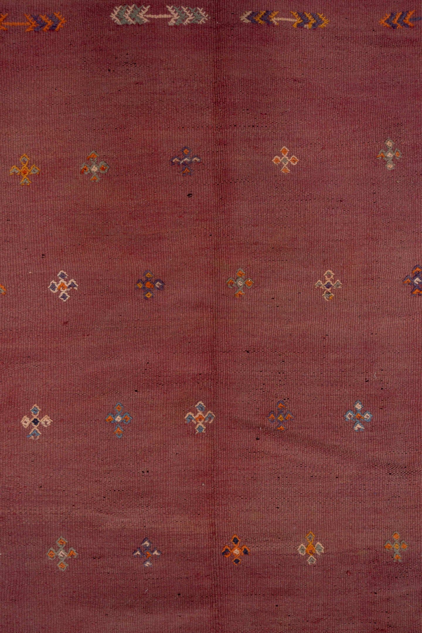 5' x 12' one-of-a-kind handmade vintage Kilim rug. Color palette: rose, dusty pink, ivory, orange, slate, gold, charcoal